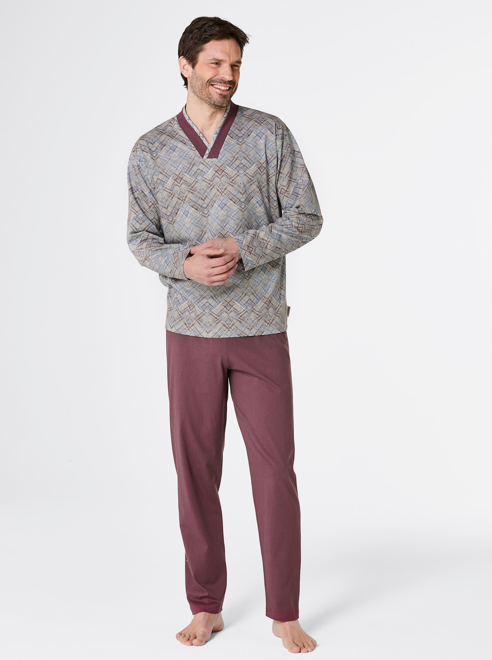 götting Schlafanzug von Götting - grau-rot-bedruckt