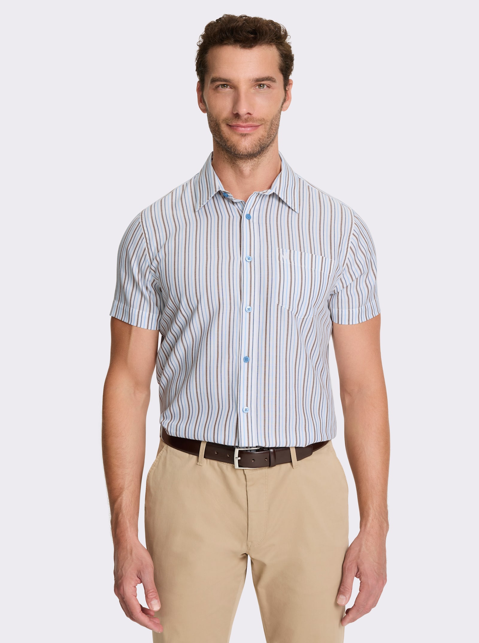 Marco Donati Kurzarmhemd , bügelfrei - braun-gestreift