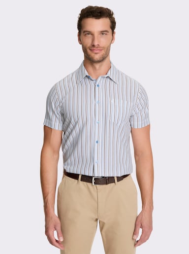 Marco Donati Overhemd met korte mouwen, strijkvrij - bruin gestreept