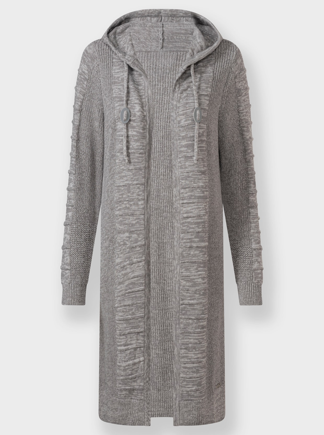 Longstrickjacke - steingrau-weiß-meliert
