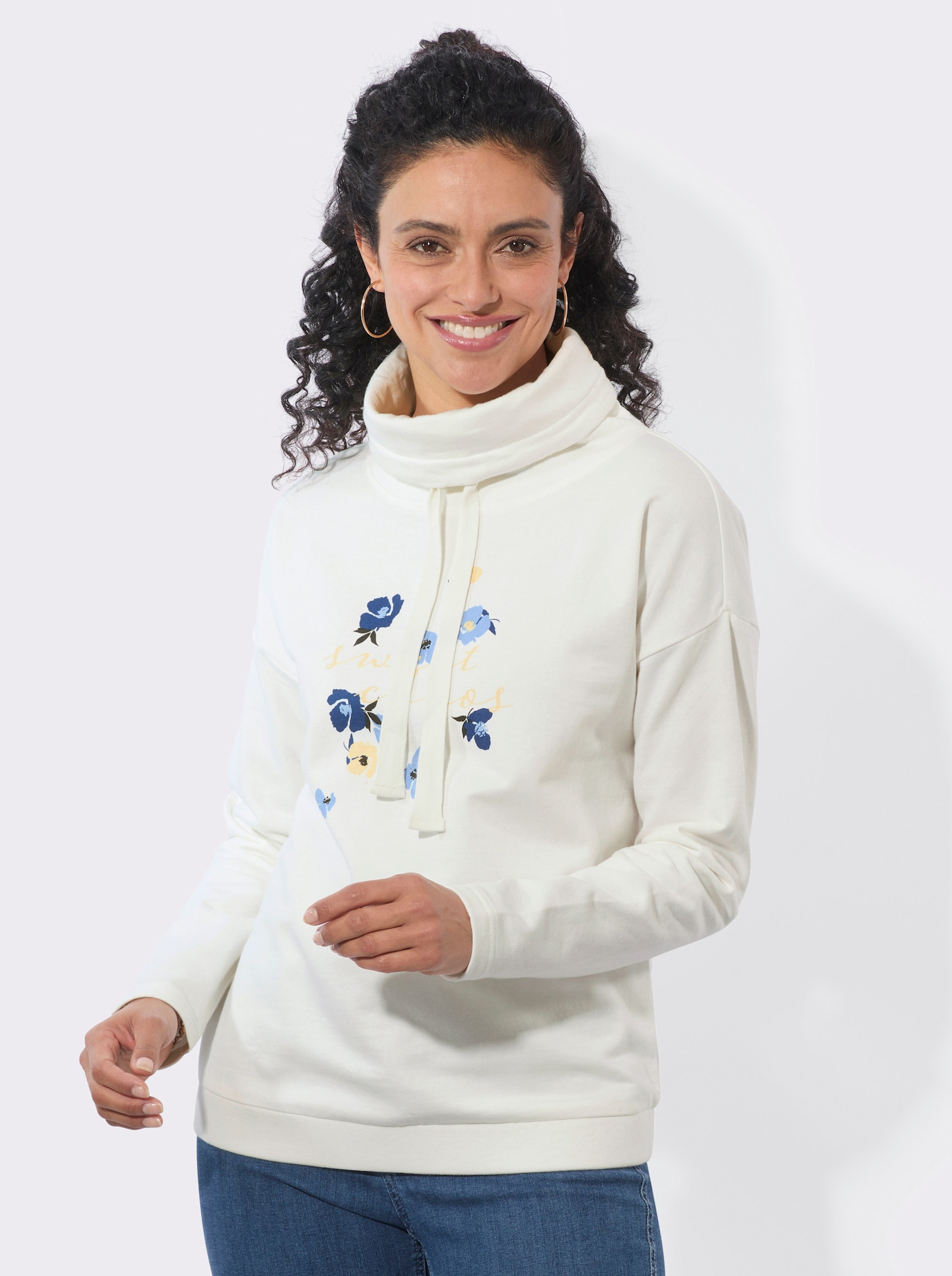 Sweatshirt mit weitem Rollkragen - ecru-bleu