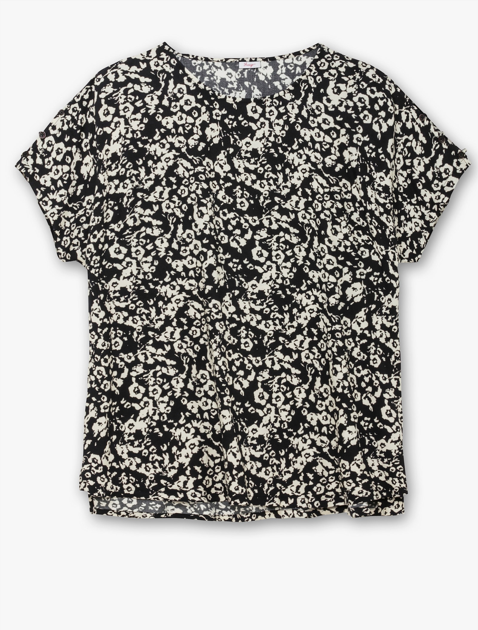 sheego Tunika mit Cut-outs an den Ärmeln - schwarz bedruckt