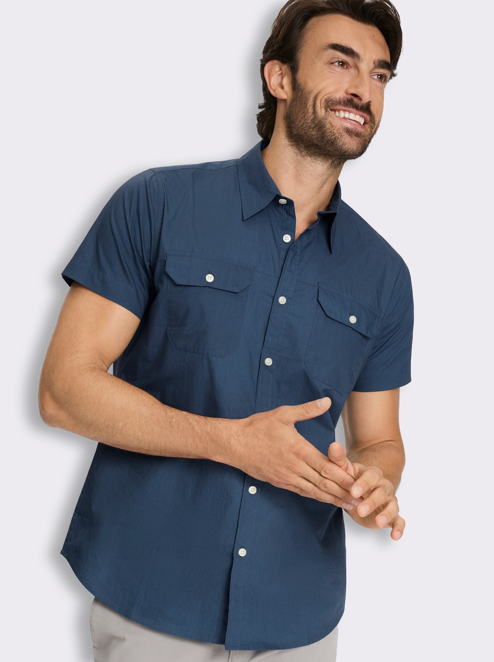 Kurzarmhemd in Baumwoll-Qualität - jeansblau