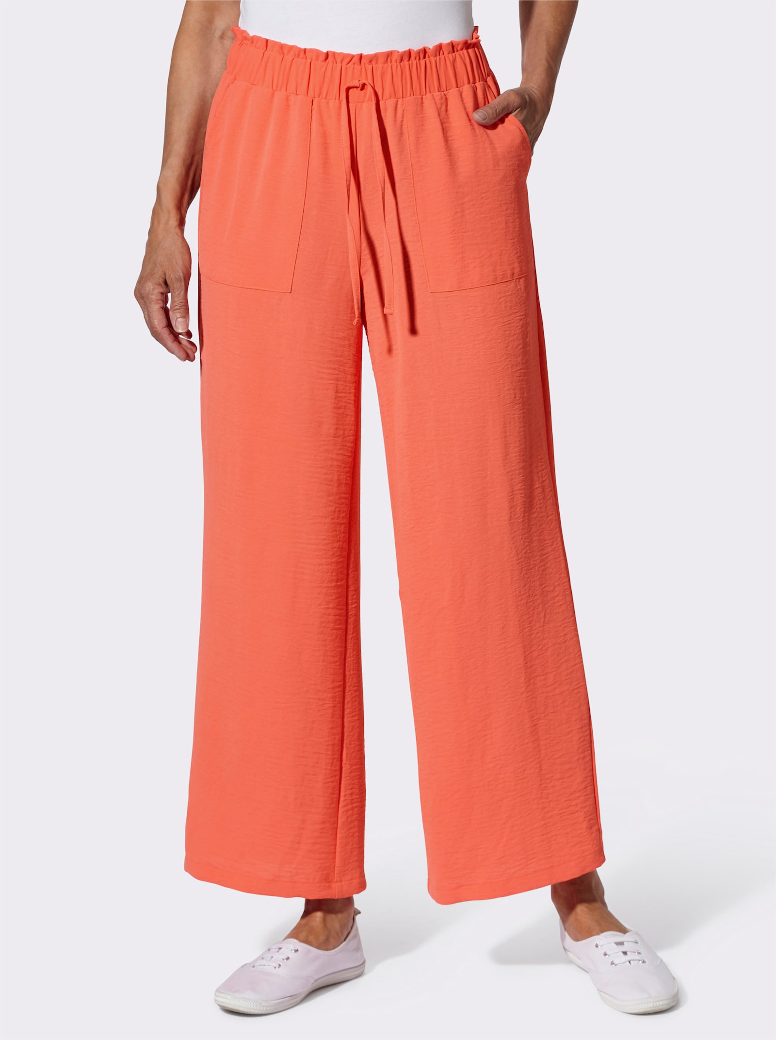 Comfortbroek in linnenlook, wijd model - koraal