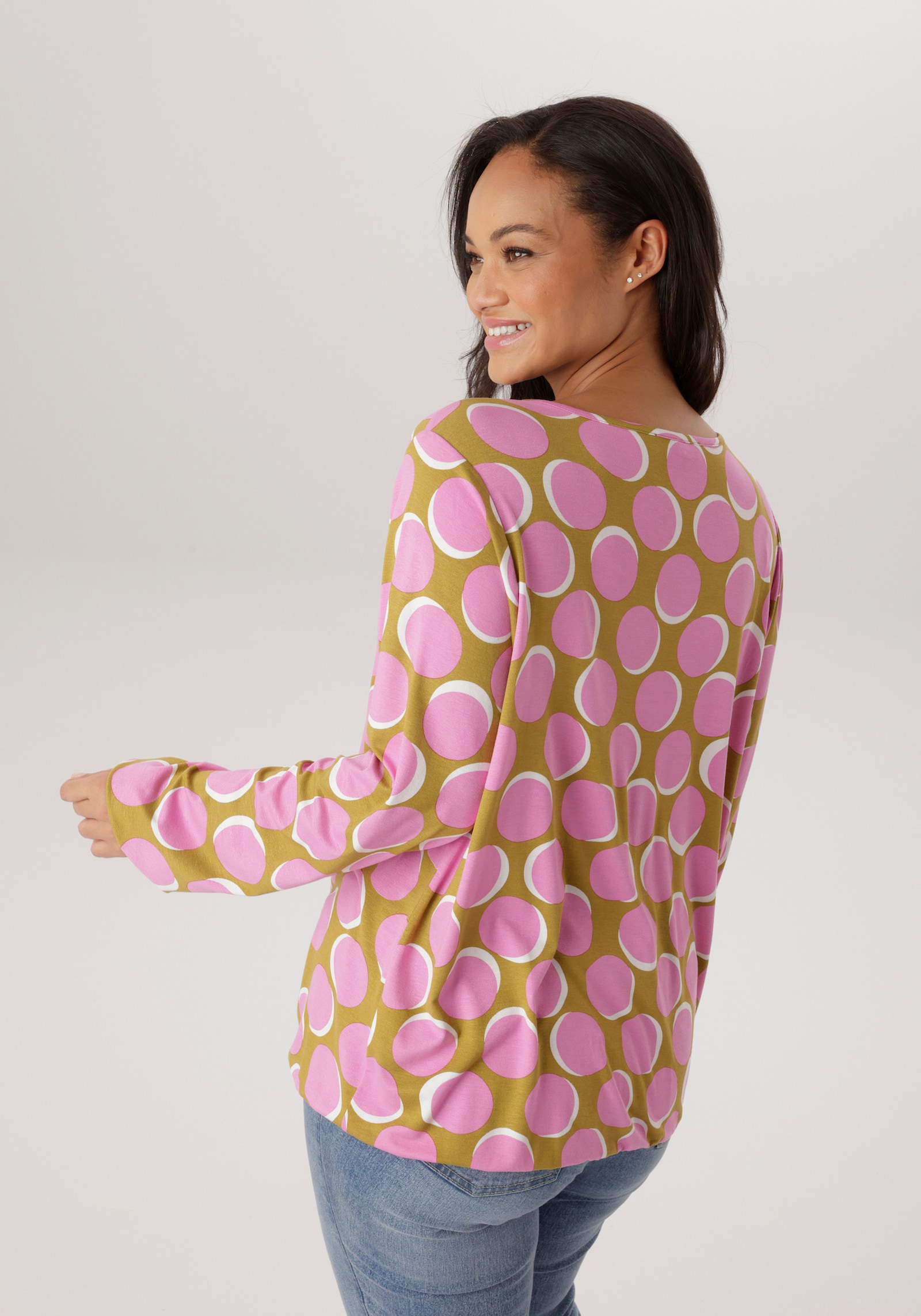 Aniston PLUS Langarmshirt - rose-grün-weiß