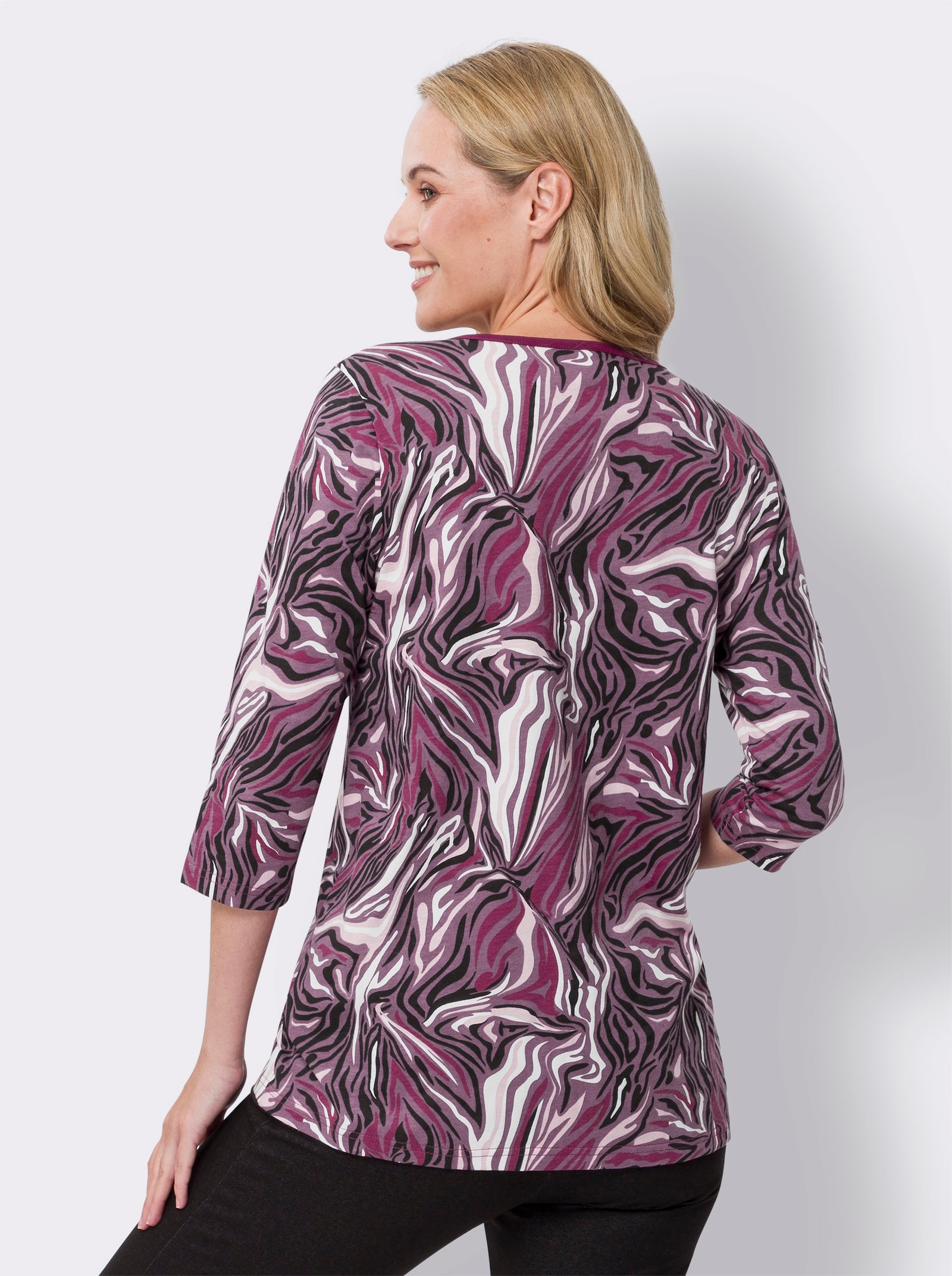 Longshirt mit Raffung am Ausschnitt - malve-ecru-bedruckt