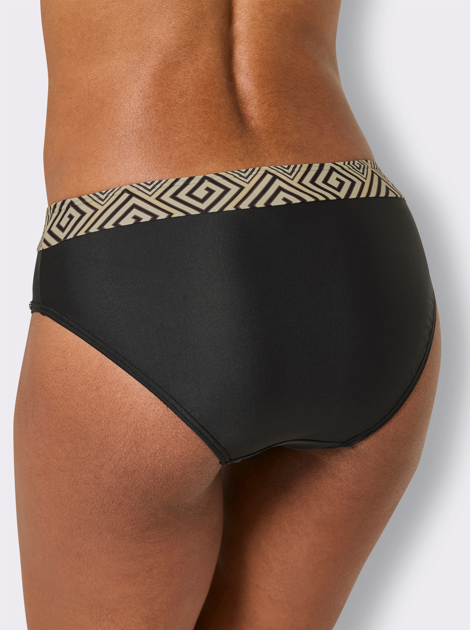 Bikini-Slip mit bedruckter Blende - schwarz-sand-bedruckt