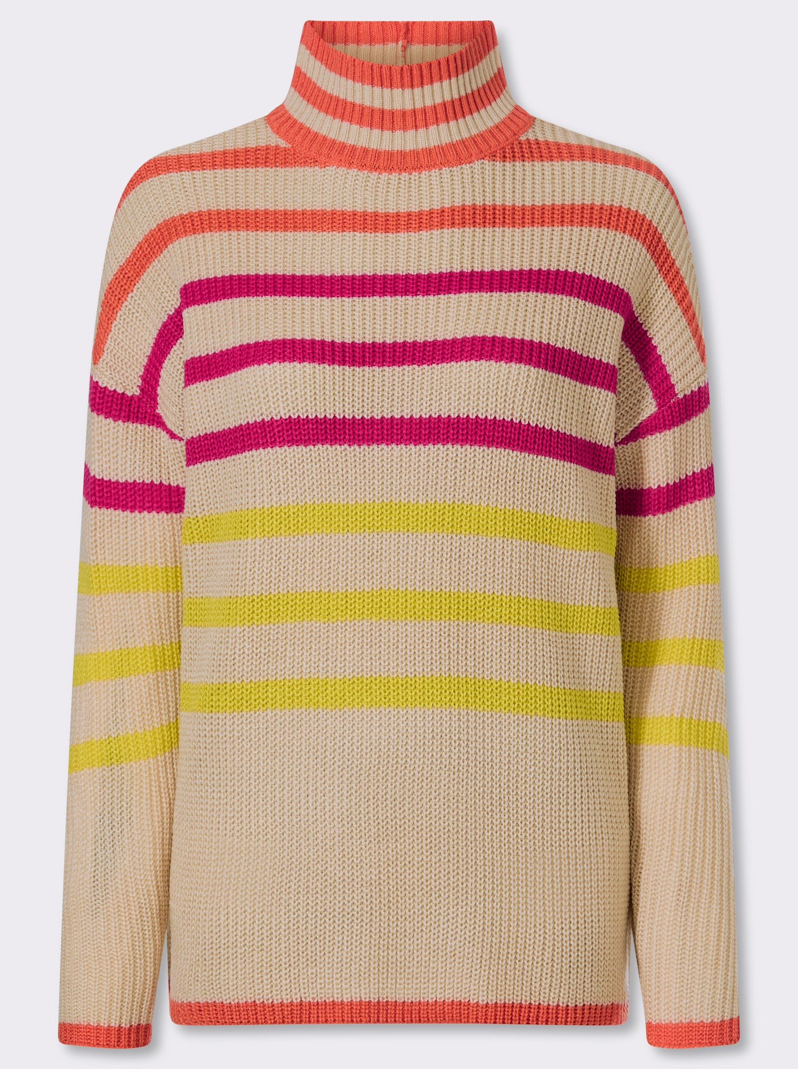 Stehkragenpullover mit Streifen in Leuchtfarben - sand-orange-gestreift