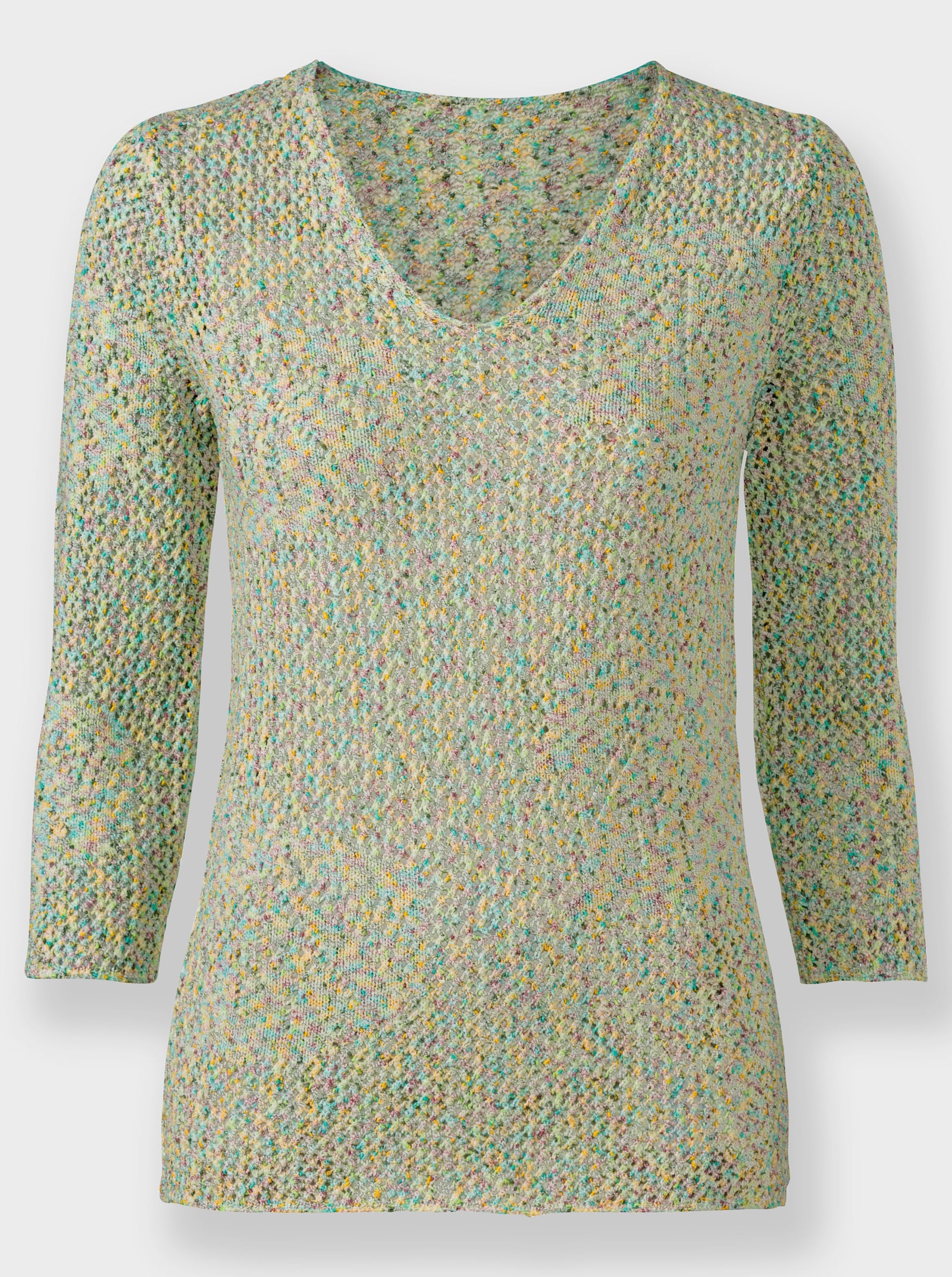 Ajourpullover in Multicolour-Bändchengarn - lindgrün-meliert