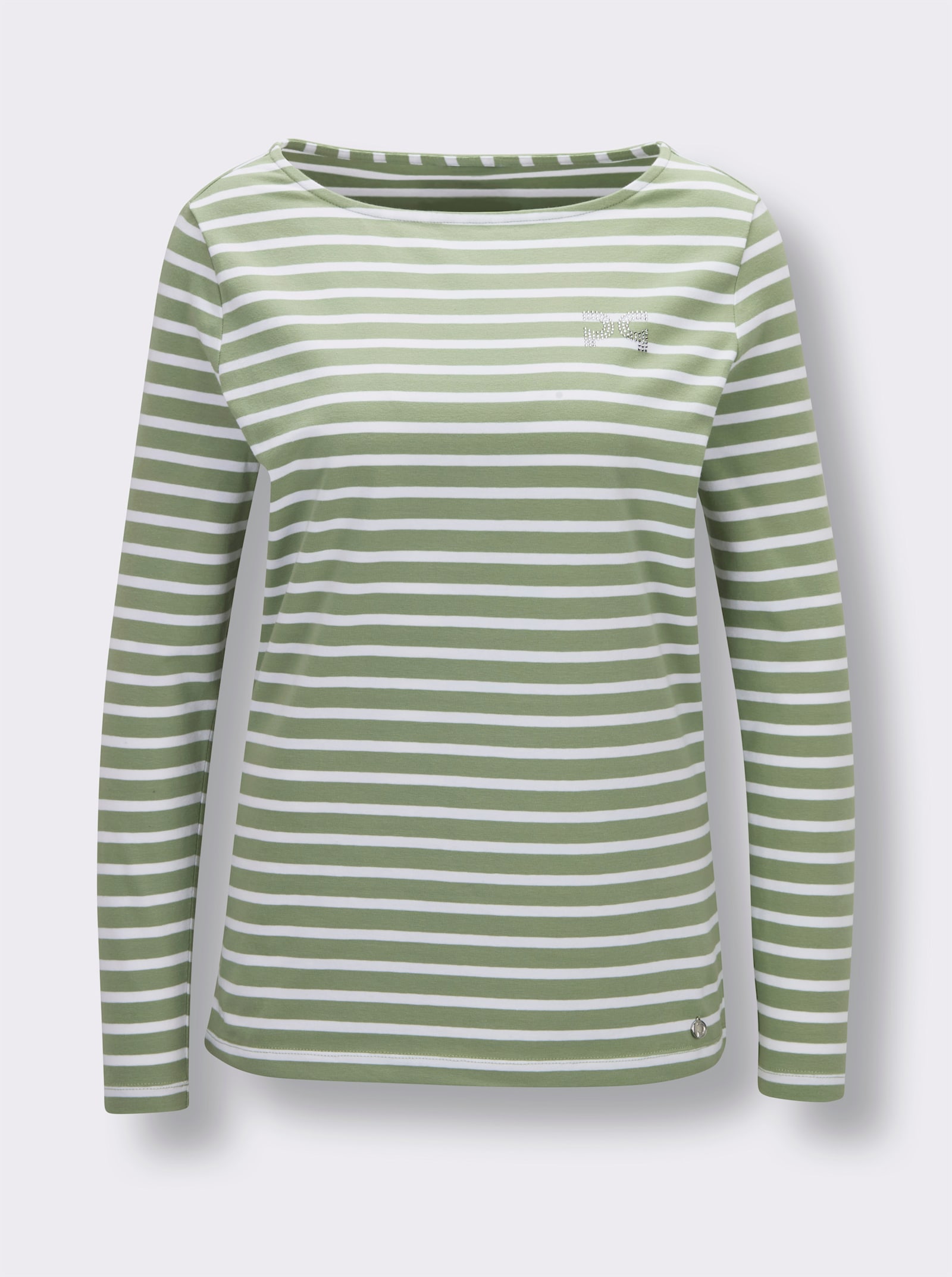 CREATION L PREMIUM Ringelshirt mit Strass-Steinchen - eucalyptus-weiß-geringelt