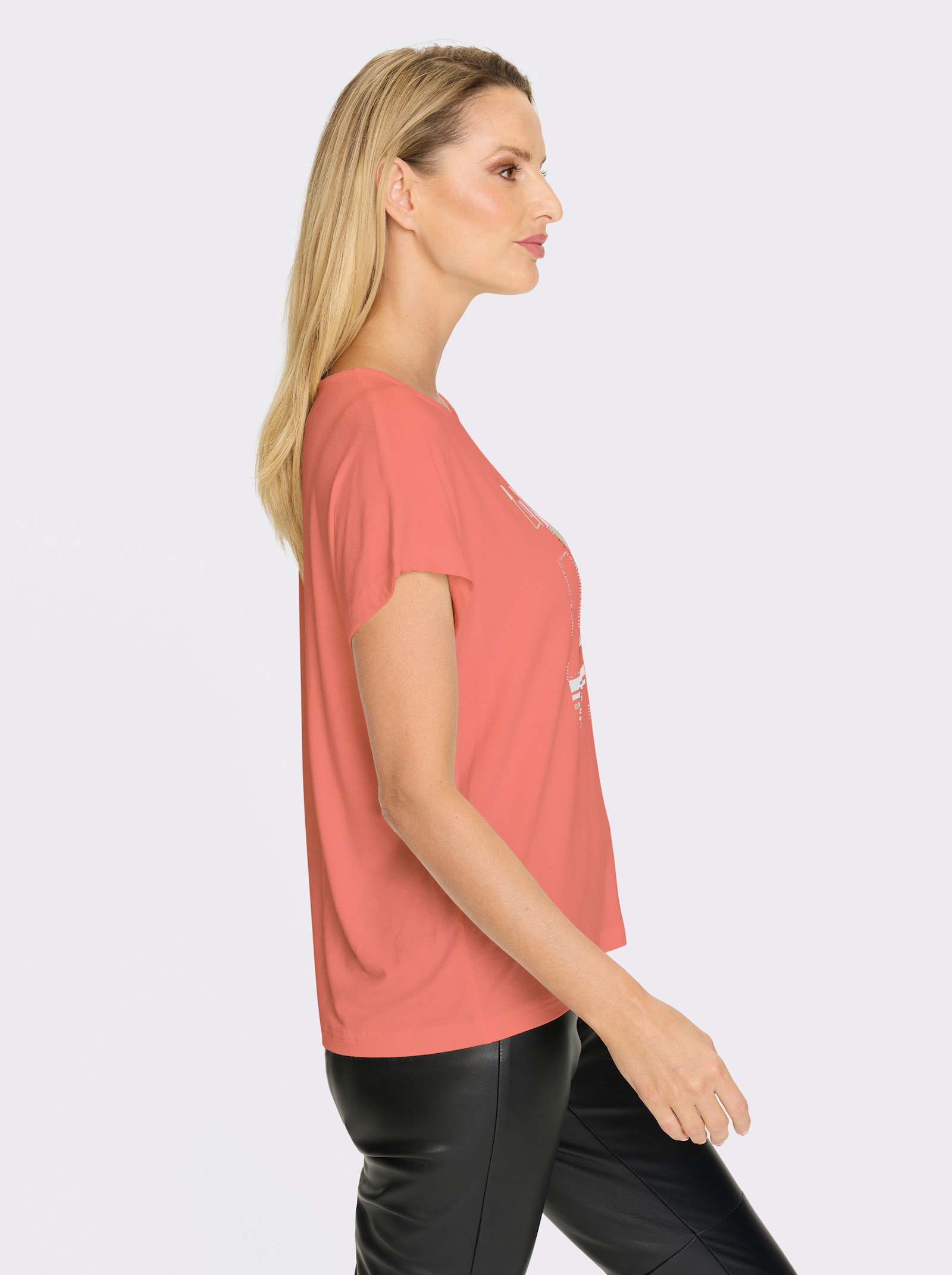 heine Kurzarmshirt mit glitzernden Steinchen - koralle