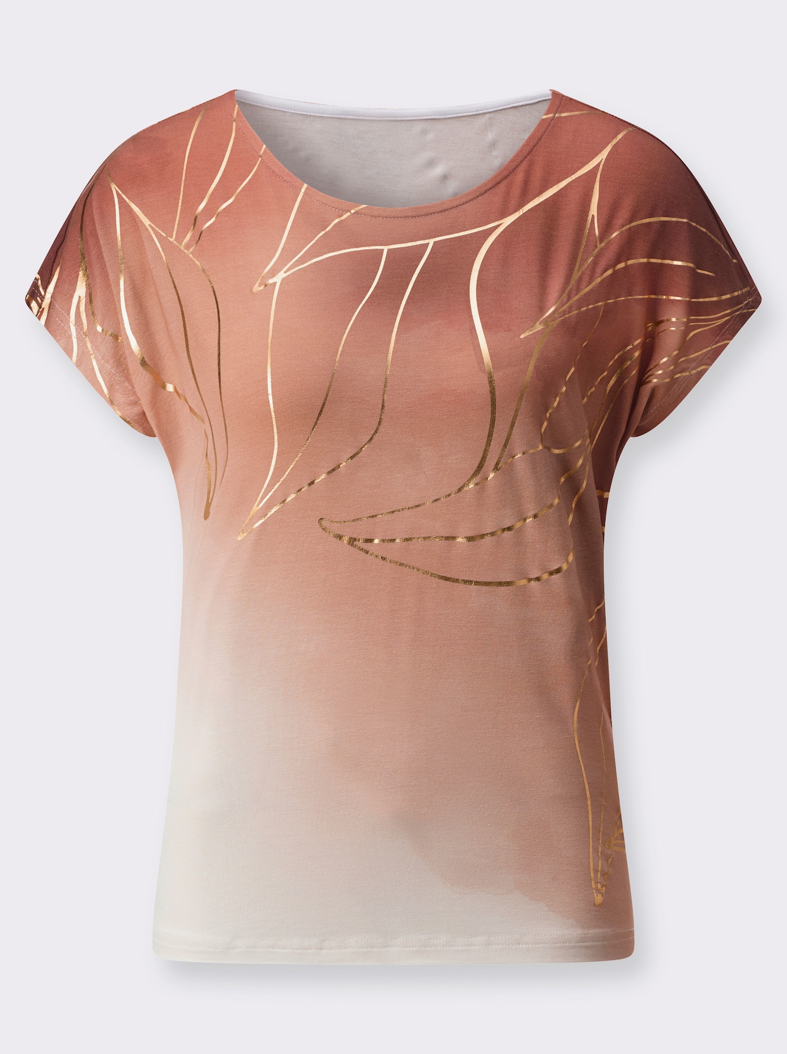 T-shirt avec imprimé feuille doré - écru-papaye imprimé