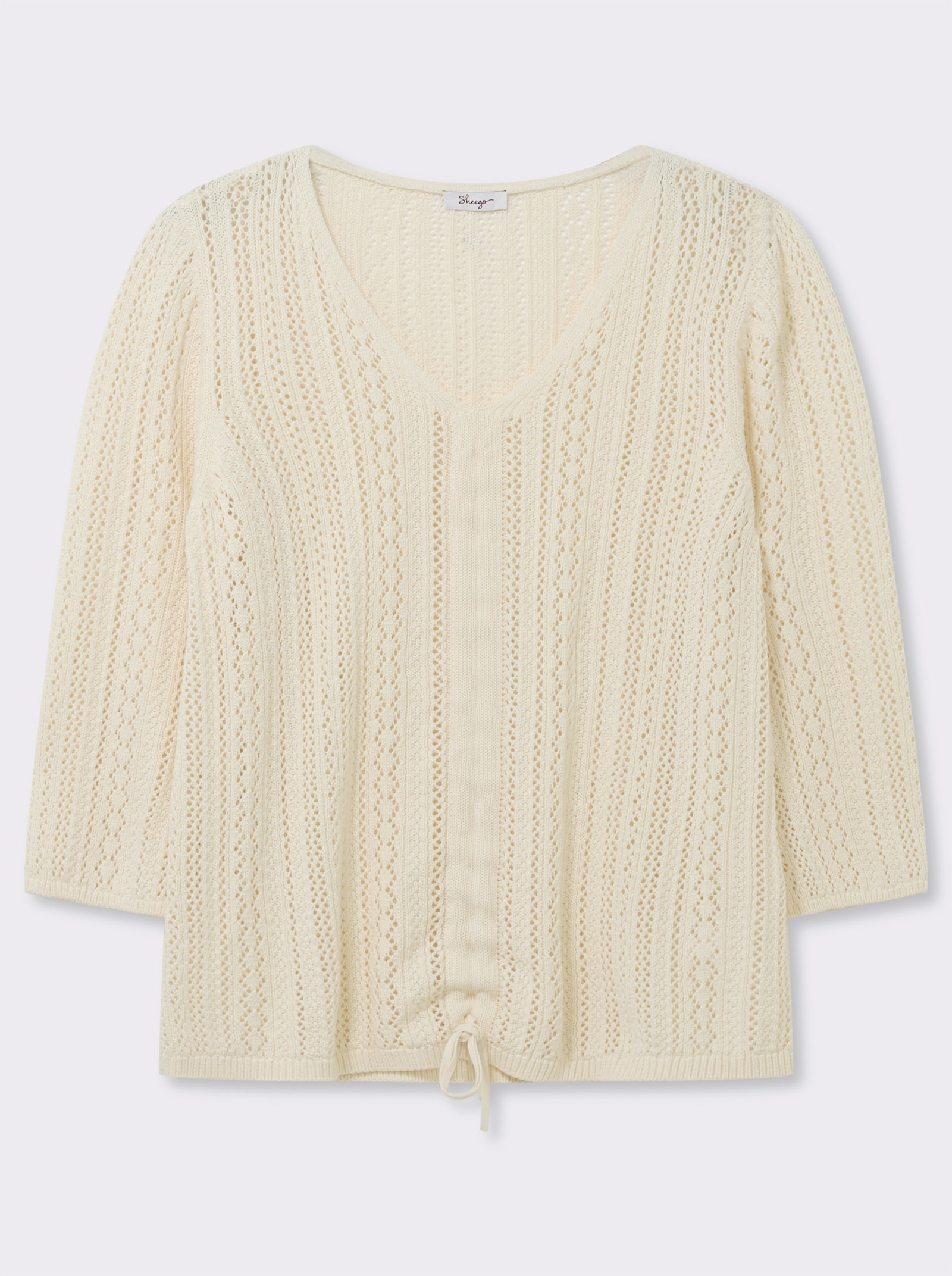 sheego Ajourpullover mit Bindeband am Saum - champagner