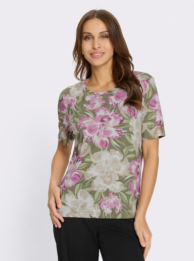 Print-Shirt in ECOVERO-Qualität von Lenzing, - pistazie-orchidee-bedruckt