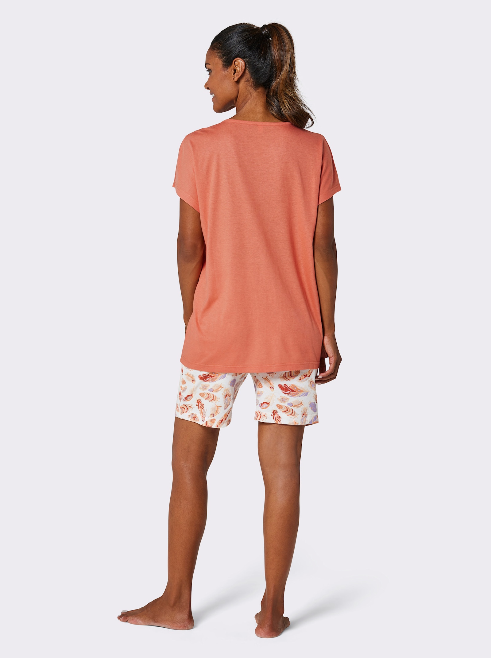 wäschepur Shorty mit Federprint - papaya-ecru-bedruckt