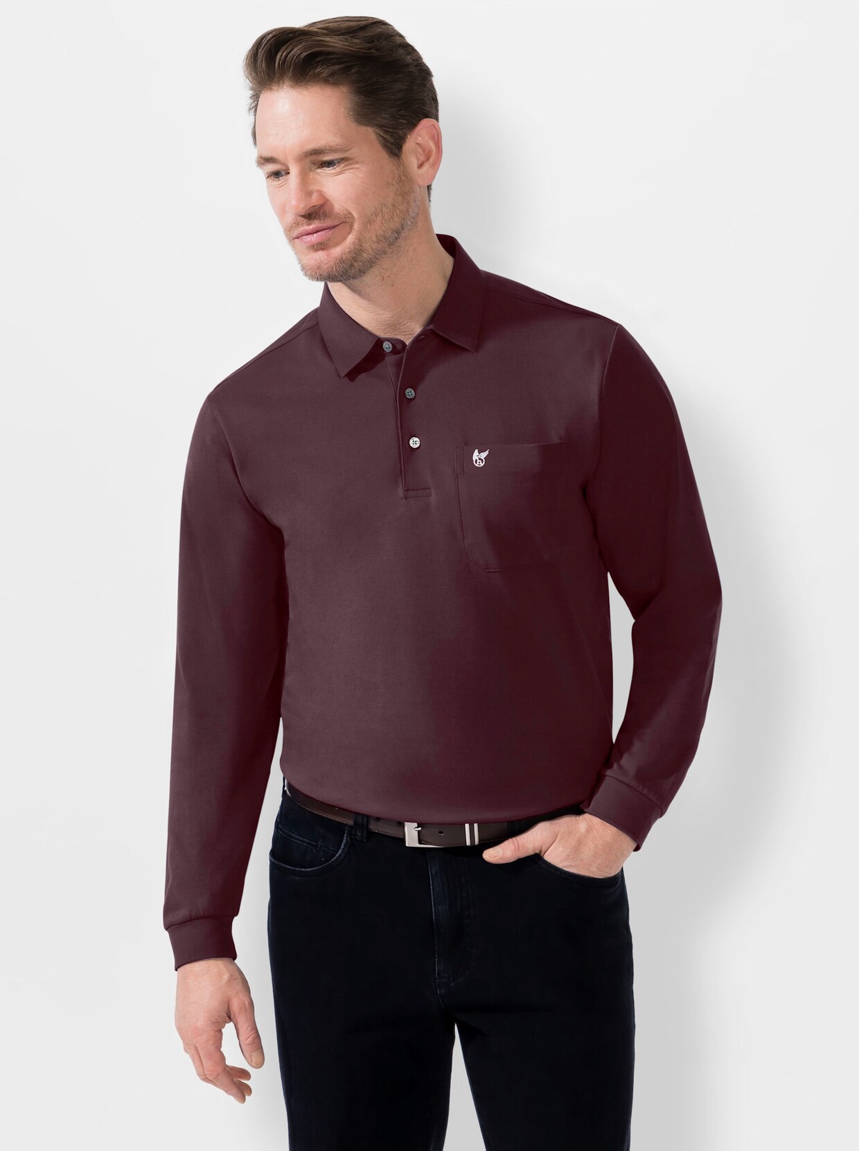 Hajo Langarm-Poloshirt - burgund