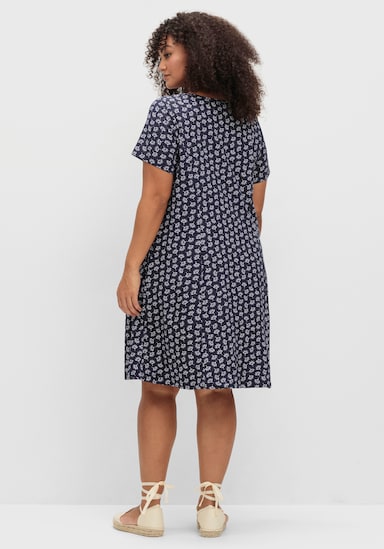 Jerseykleid - marine-ecru-bedruckt
