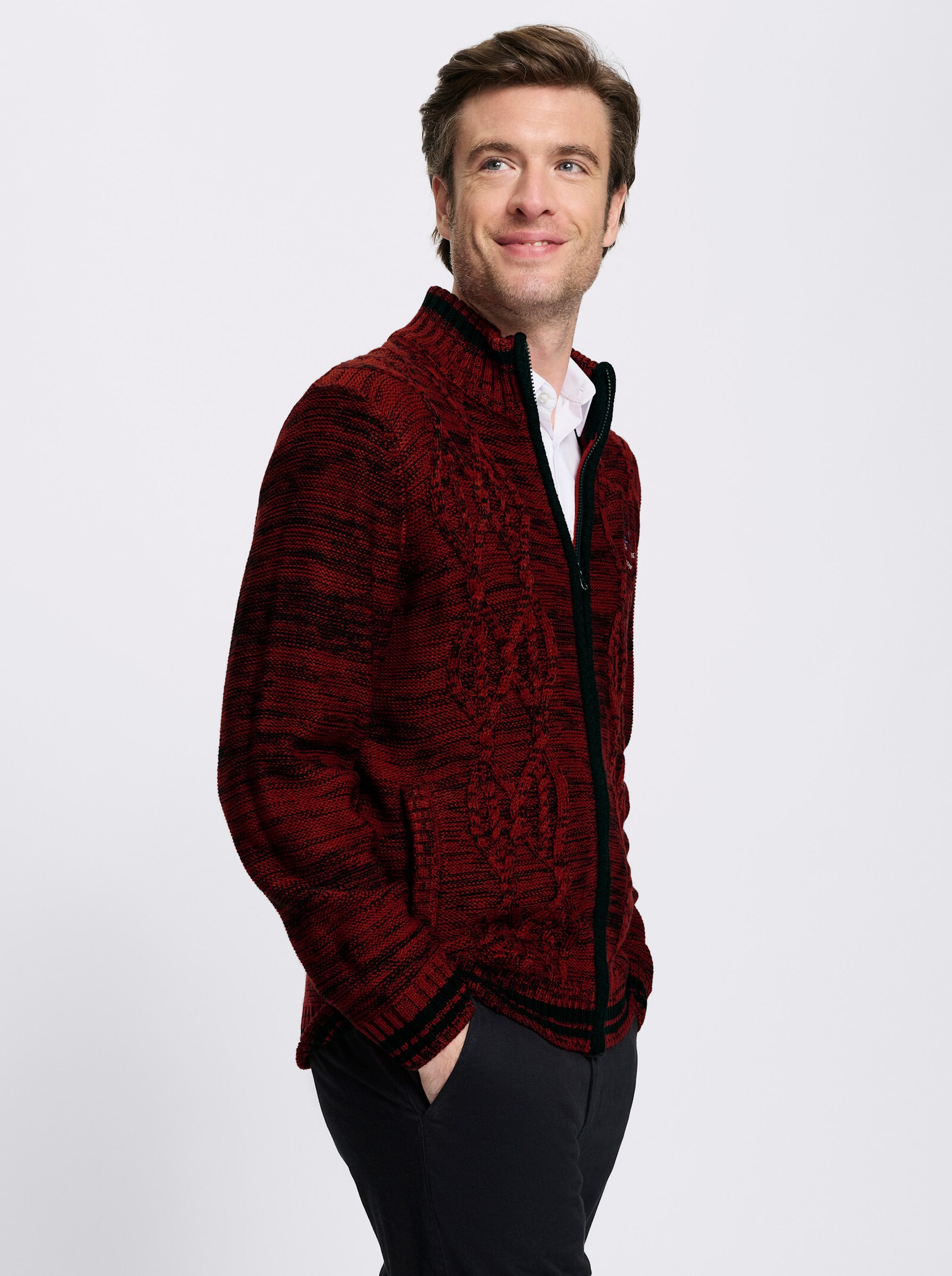 Marco Donati Strickjacke mit Reißverschluss - kirsche-schwarz-meliert