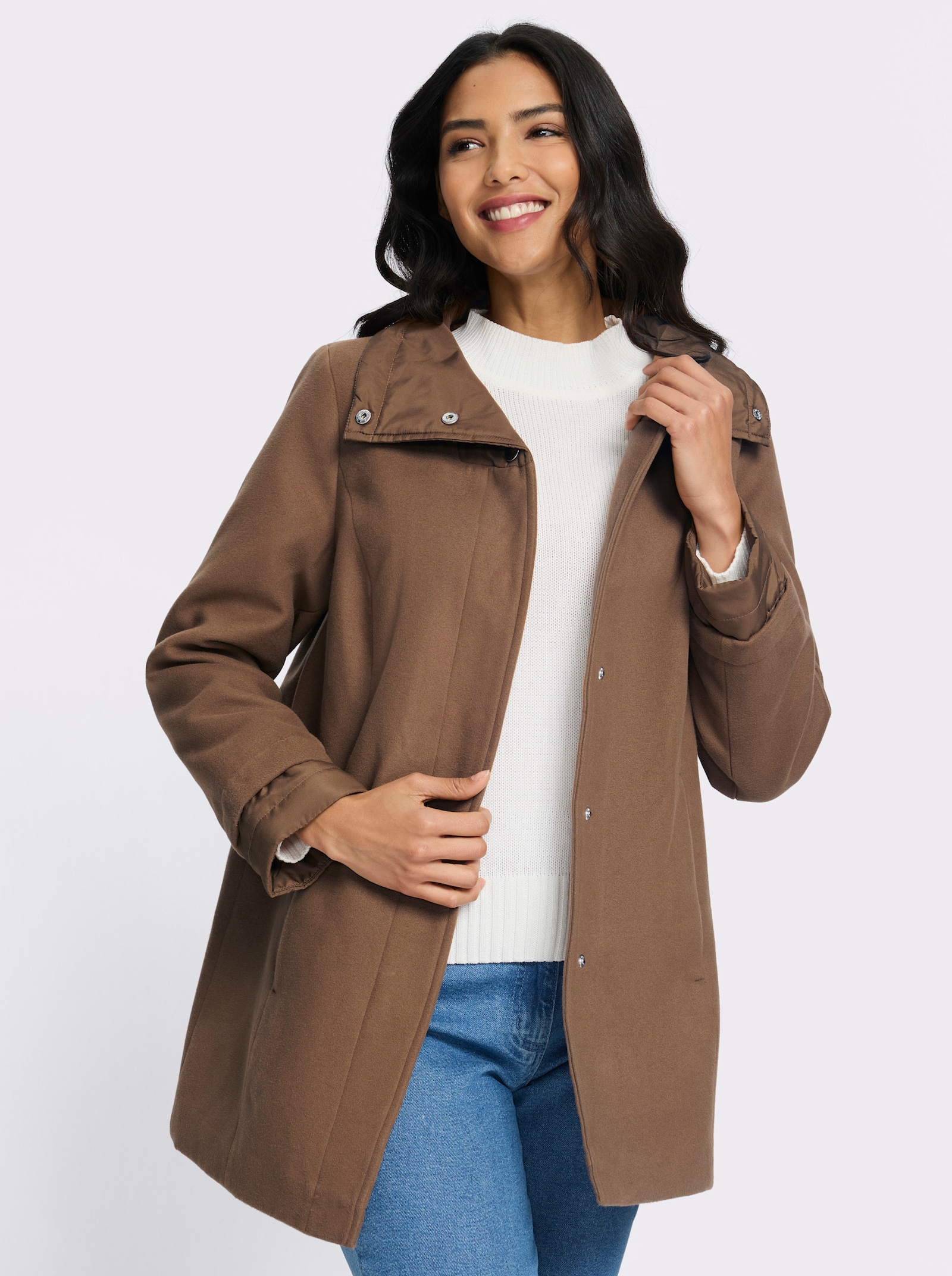 Longjacke mit Stepp-Einsätzen - braun