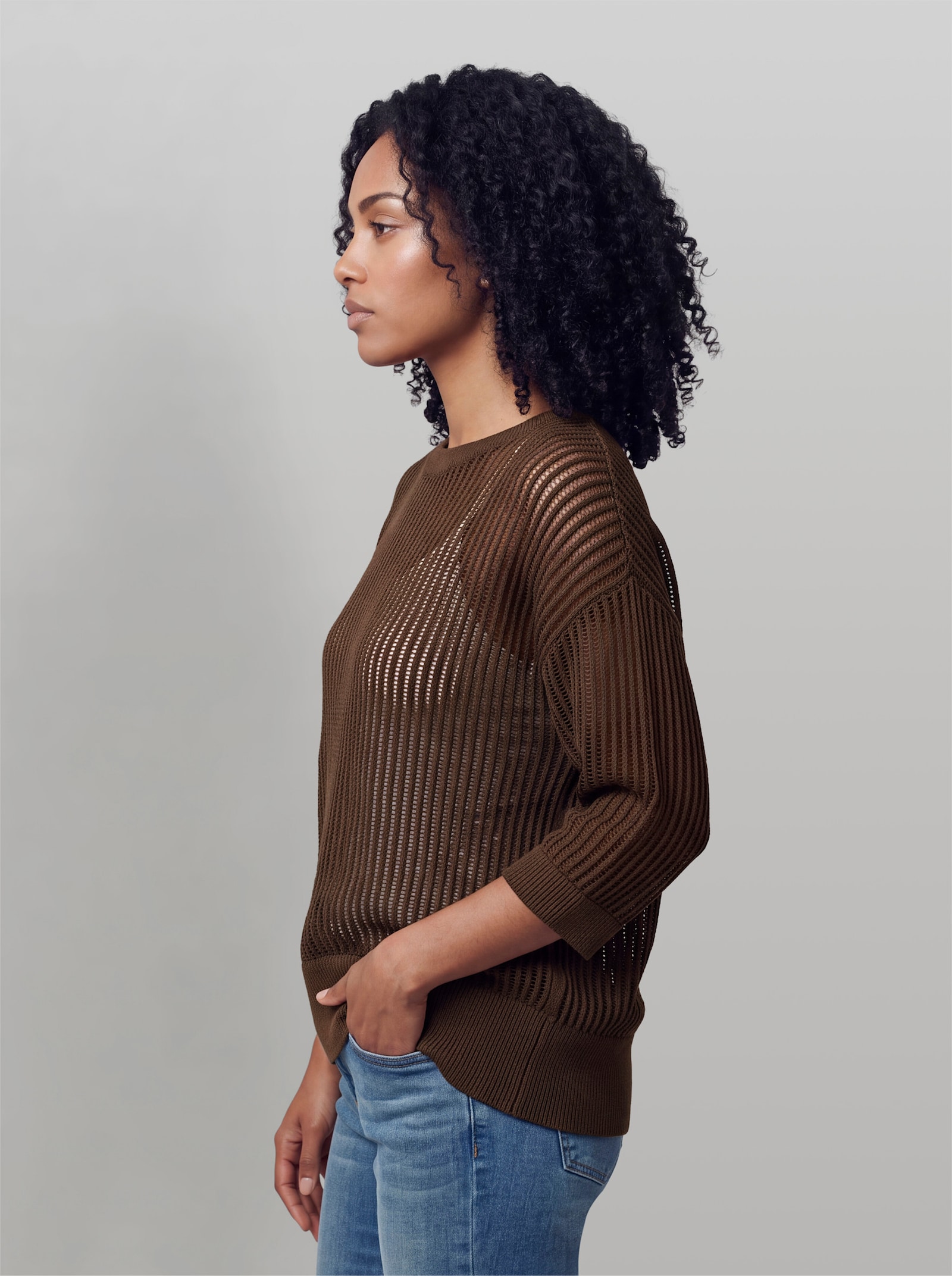 heine Ajourpullover mit weitem Ausschnitt - schoko