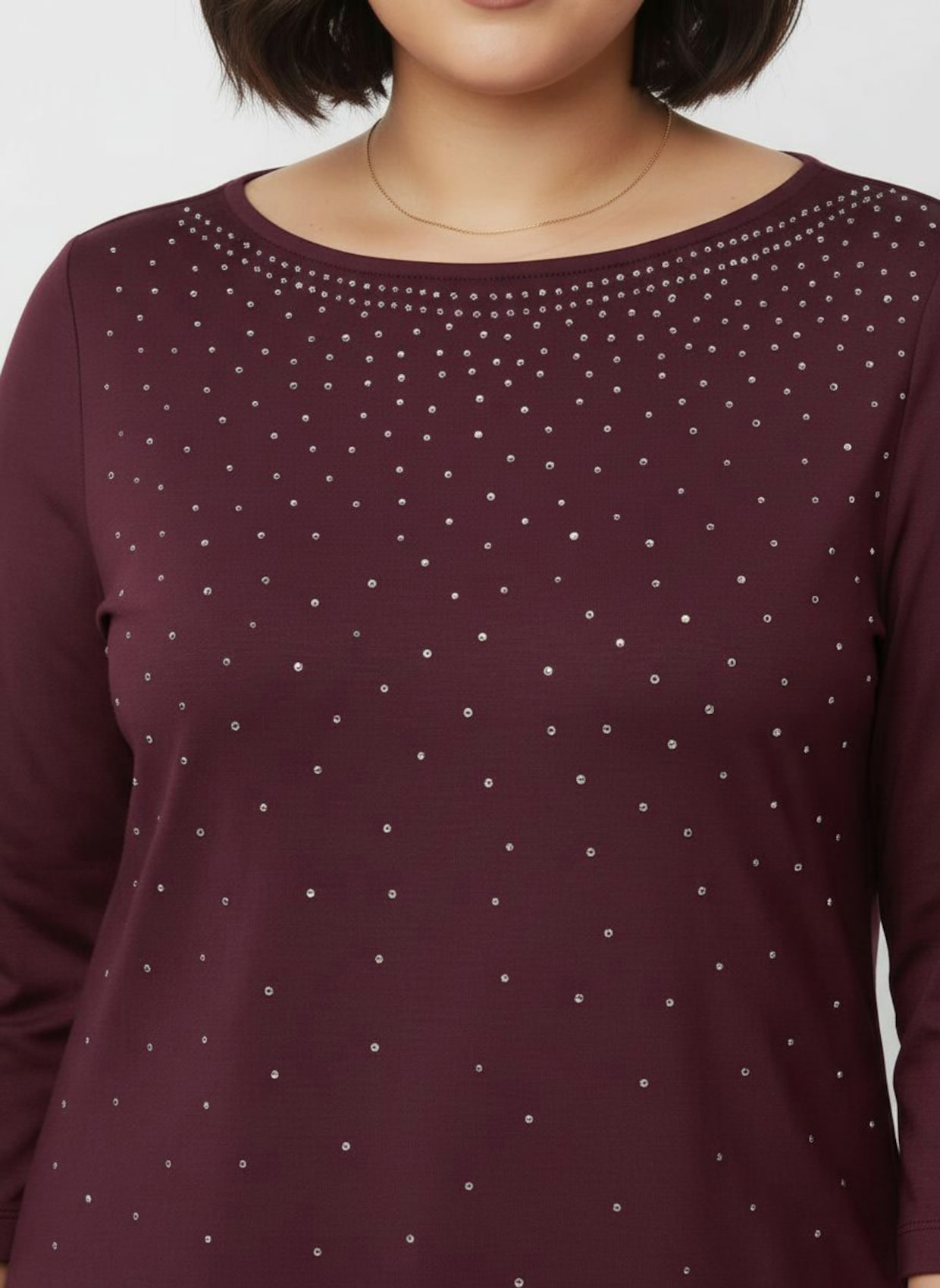3/4-Arm-Shirt mit Glitzersteinchen - burgund