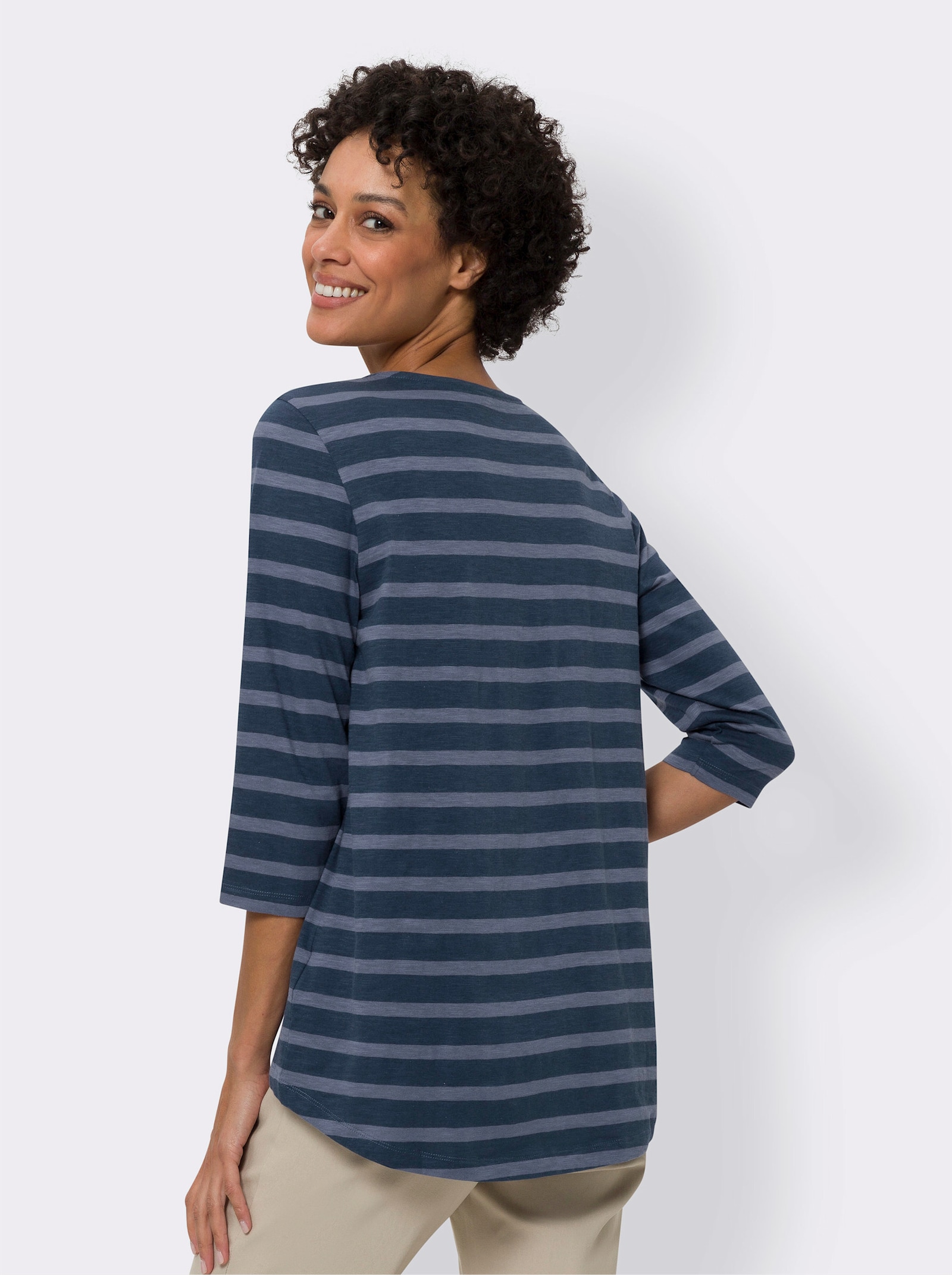 3/4-Arm-Shirt im garngefärbten Streifen-Dessin - dunkelblau-taubenblau-geringelt