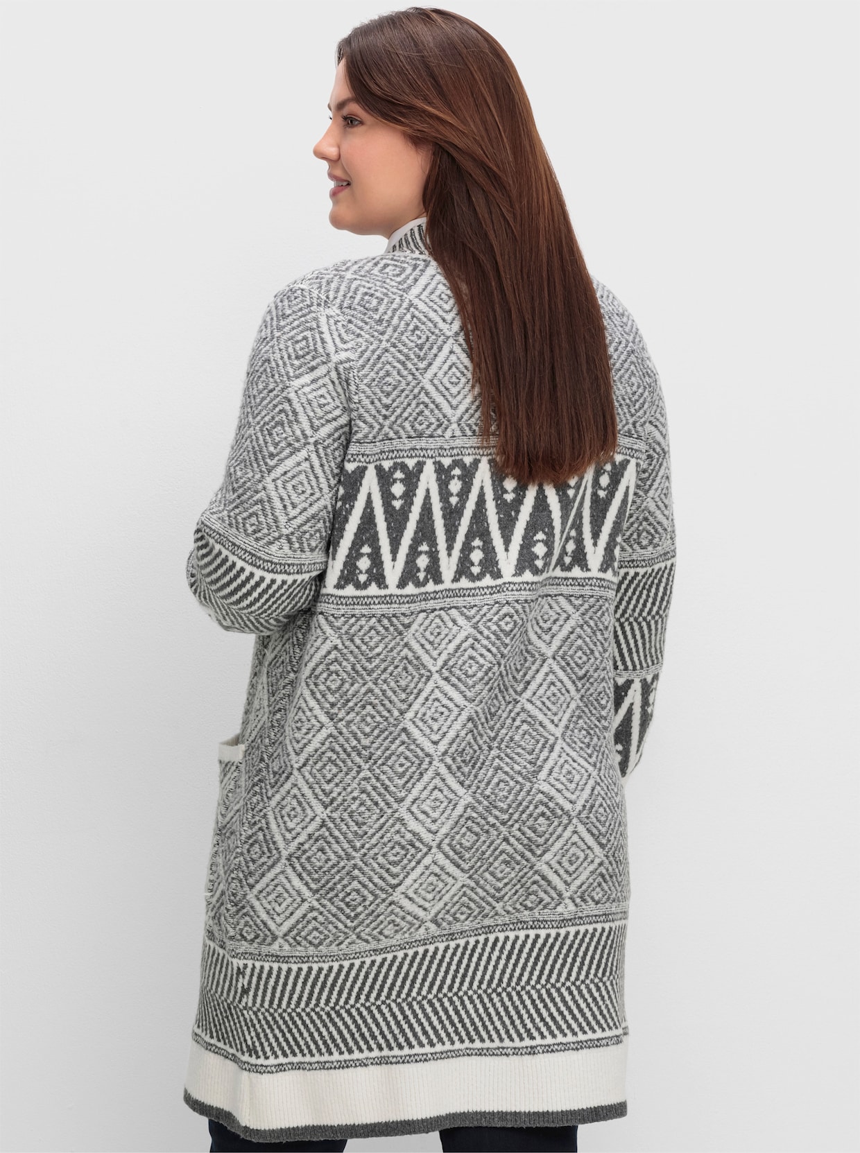 sheego by Joe Browns Lang gebreid vest - grijs