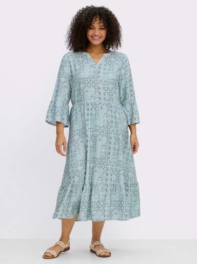 sheego A-Linien-Kleid mit Stufenvolants - ecru-topas-bedruckt