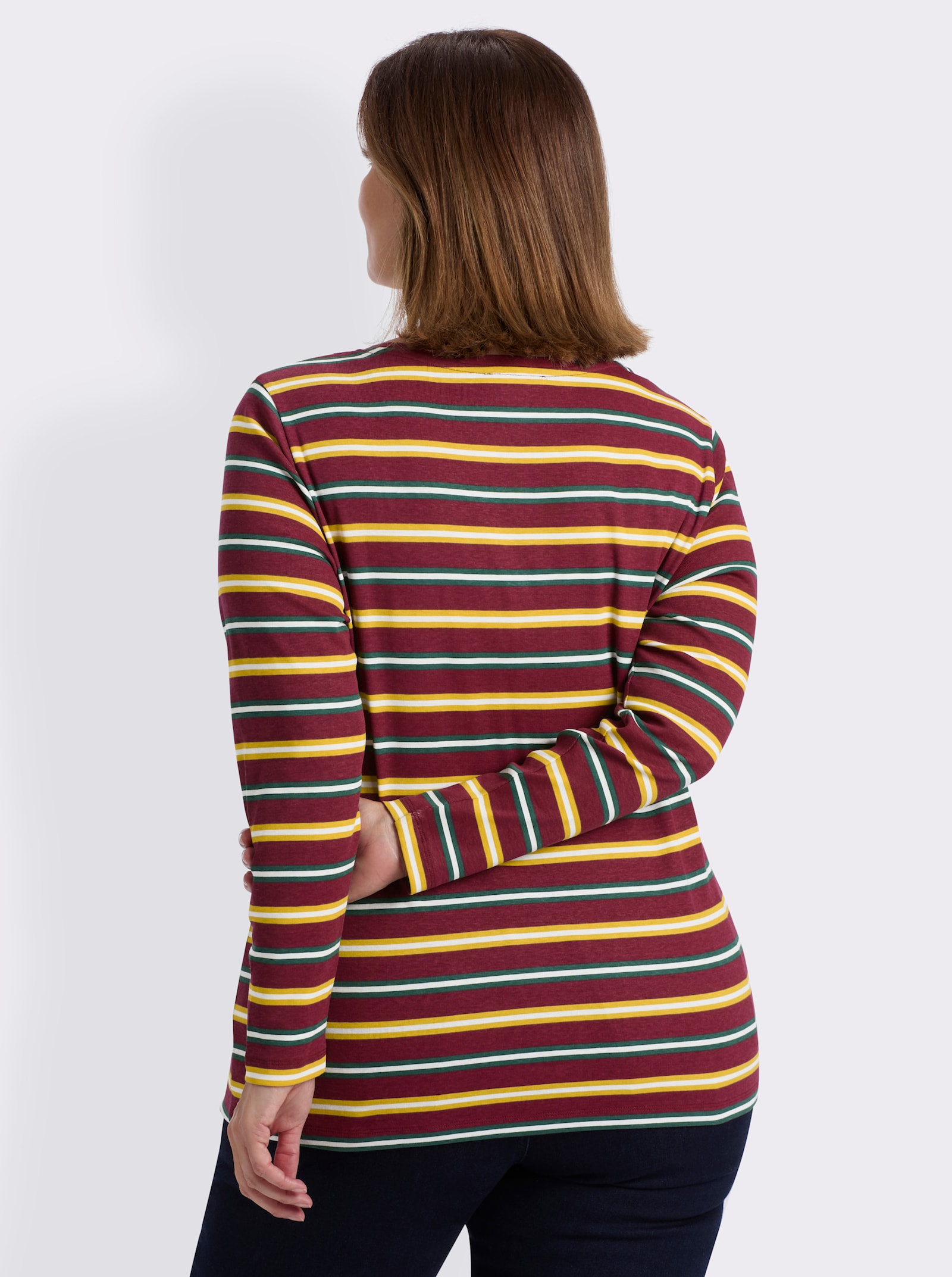 sheego Ringelshirt mit symmetrischen Streifen - bordeaux-moos-geringelt