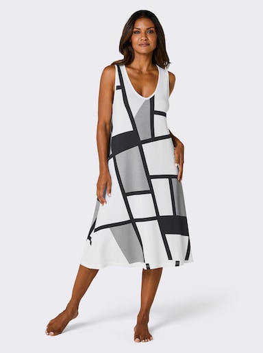 feel good Sommerkleid mit Grafik-Druck - weiß-schwarz