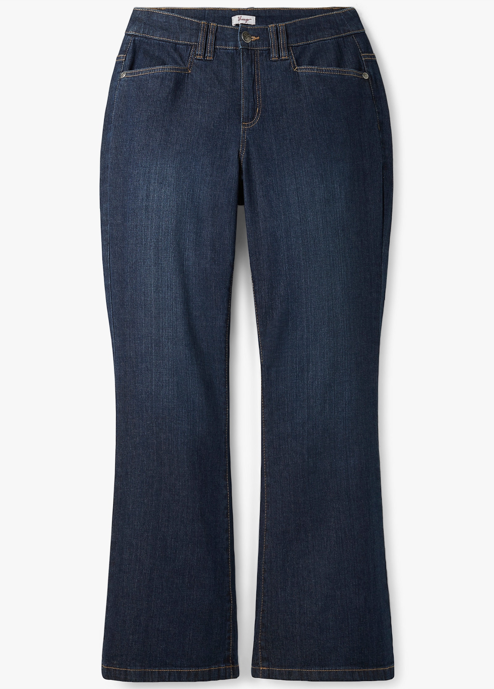 sheego Jean bootcut avec coutures contrastées - bleu denim foncé