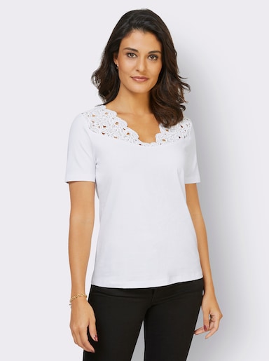 Spitzenshirt mit V-Ausschnitt - weiß