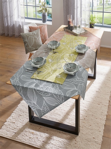 Tischdecke mit Blätter-Muster, gewebt - pistazie
