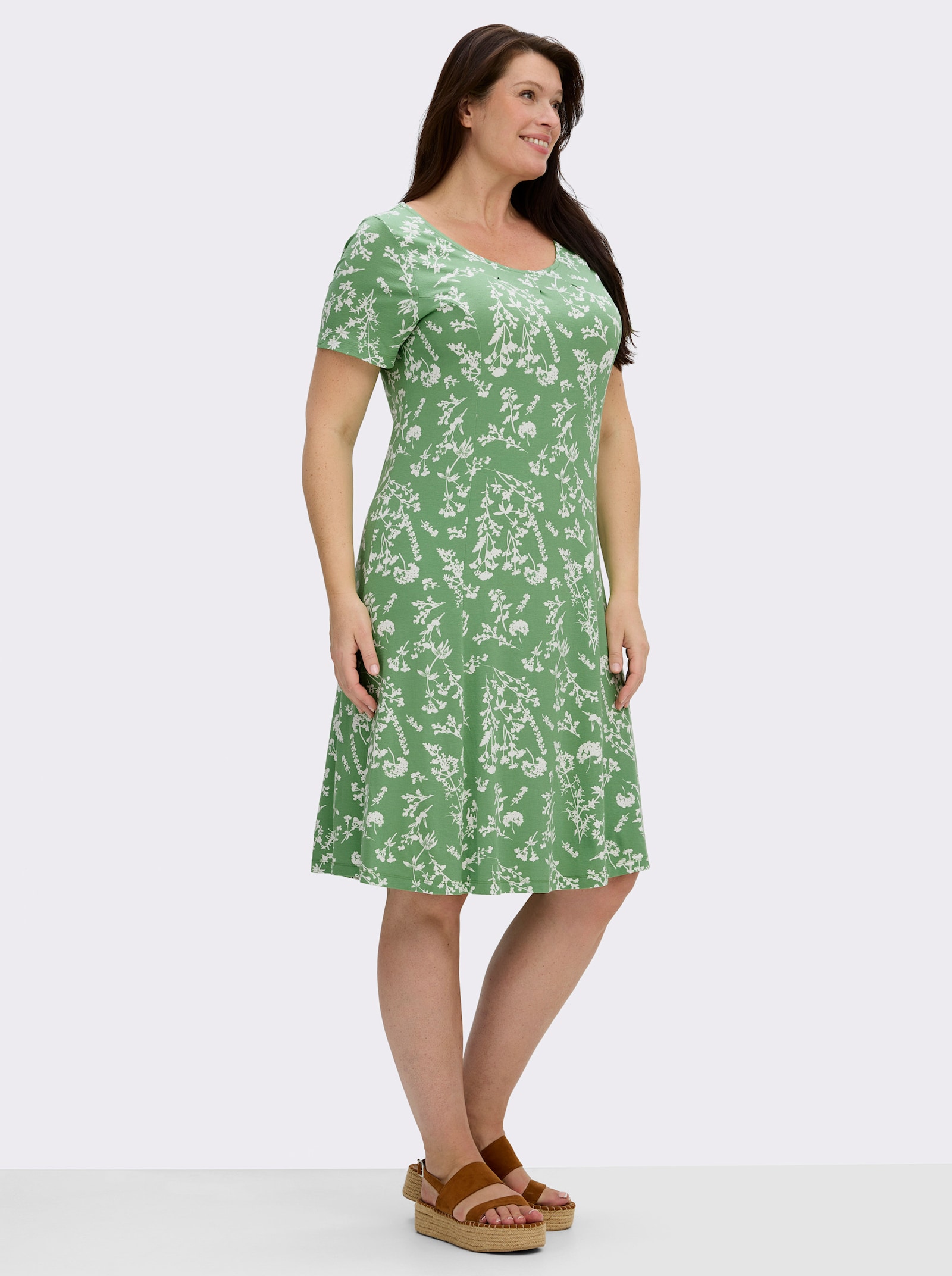  Jerseykleid im floralen Muster - apfel-ecru-bedruckt