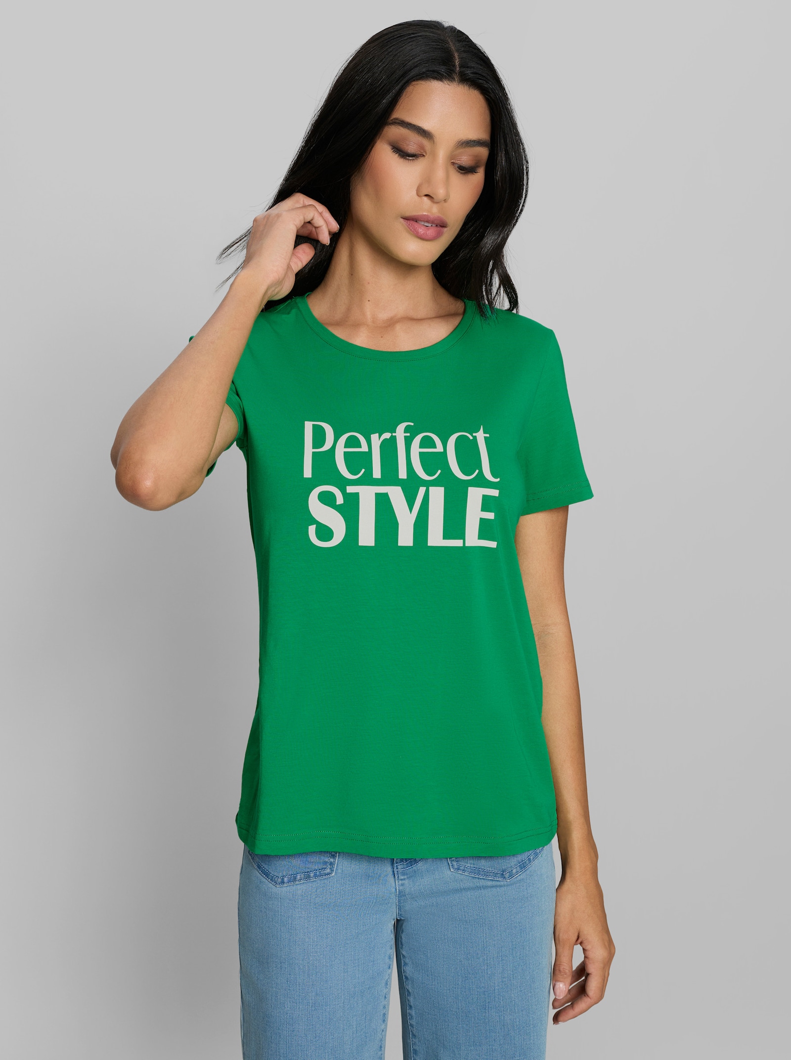 heine Kurzarmshirt mit Schriftzug - grasgrün
