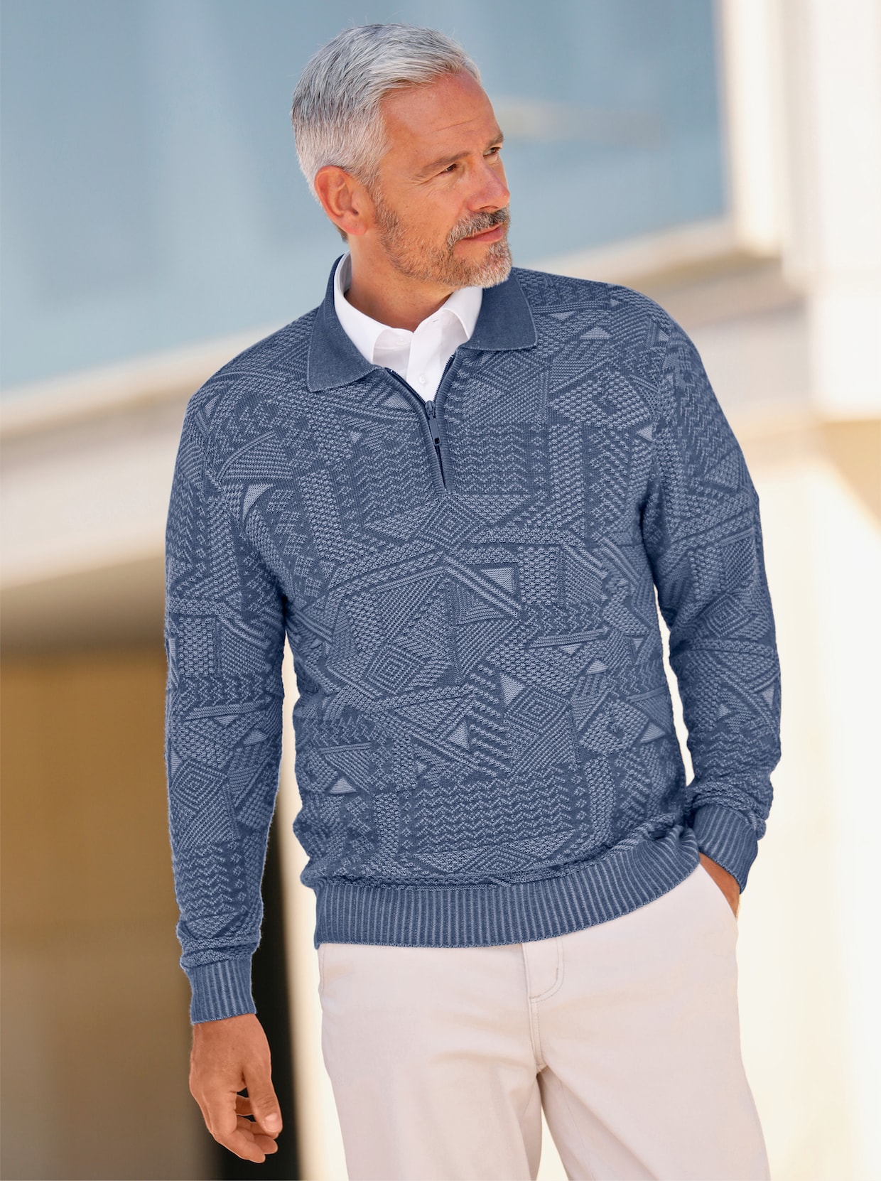 Marco Donati Polopullover - jeansblau-bleu-meliert