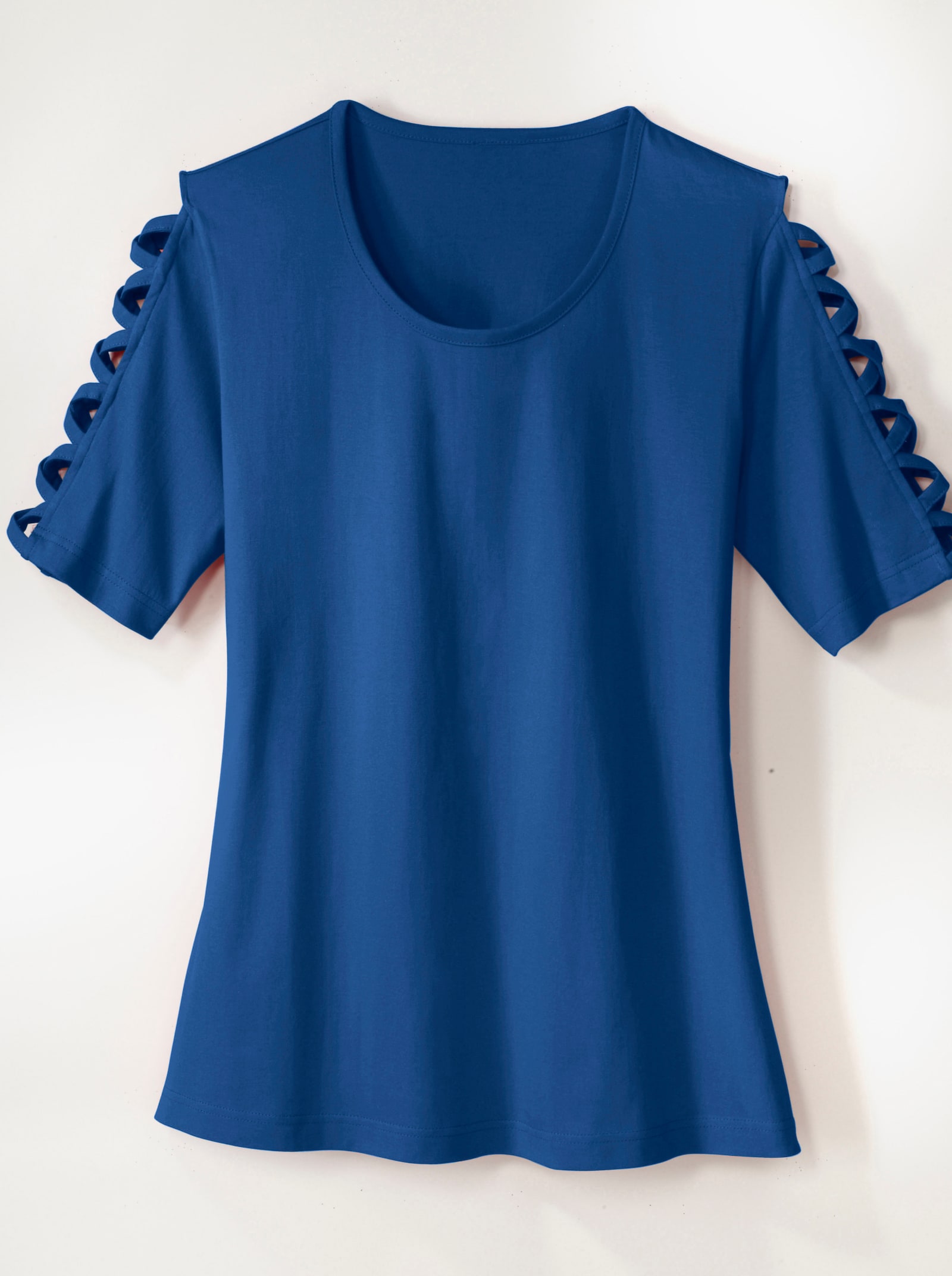 Kurzarmshirt mit Zier-Bändern - royalblau