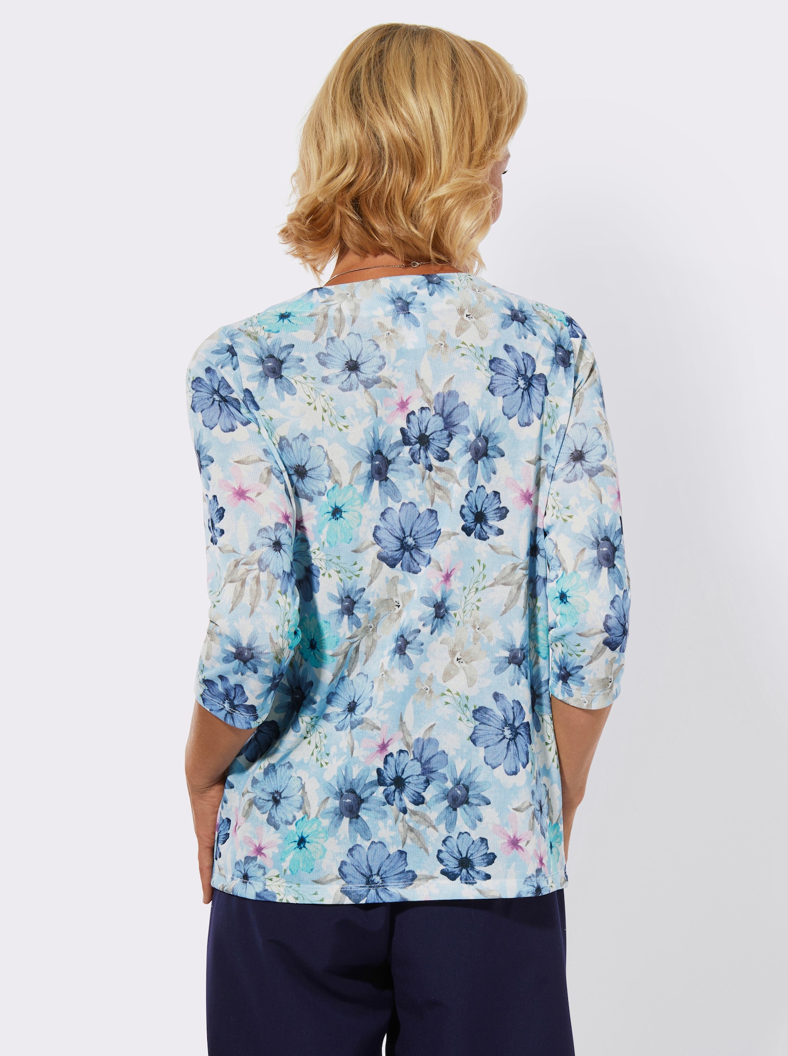 Shirt met ronde hals en 3/4-mouwen - ijsblauw/duivenblauw bedrukt