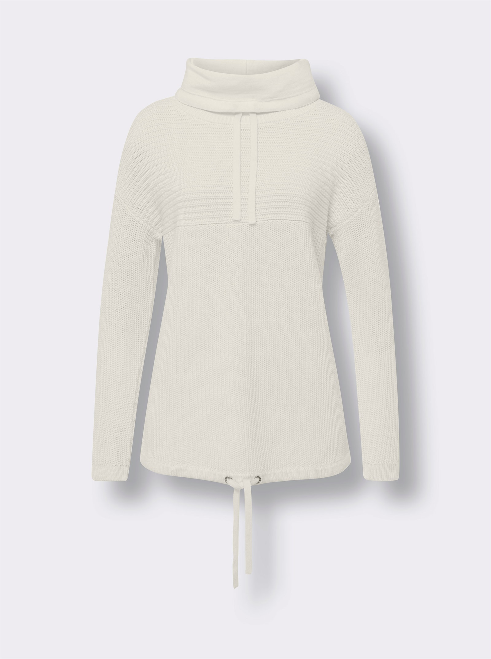 Långärmad tröja i ribbad look - gräddvit