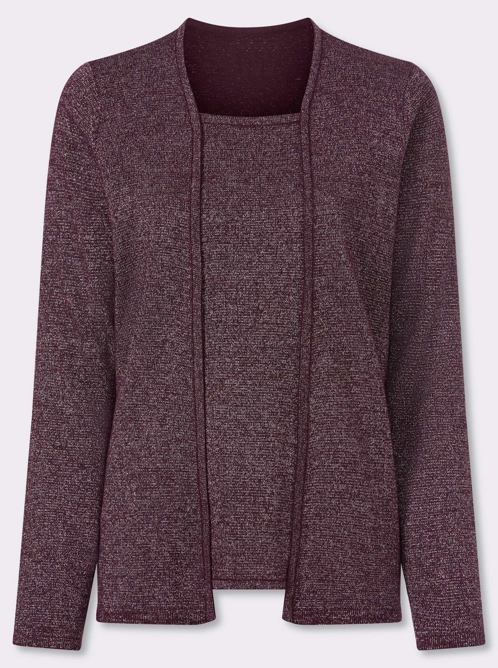 2-in-1-Pullover mit Glanzgarn - burgund-silberfarben