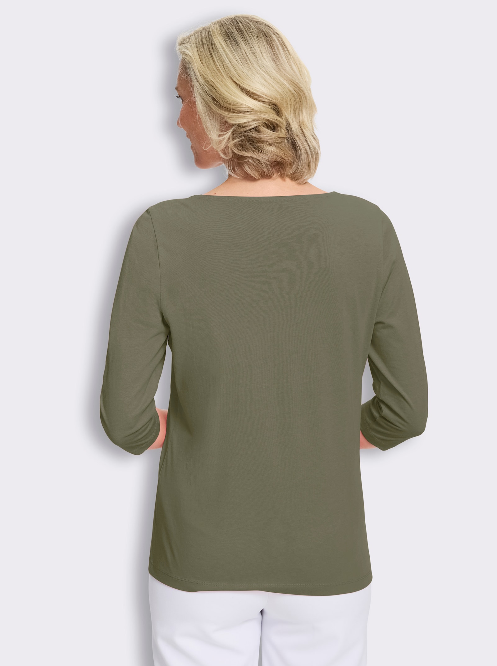 3/4-Arm-Shirt mit Satin-Paspelierung - khaki