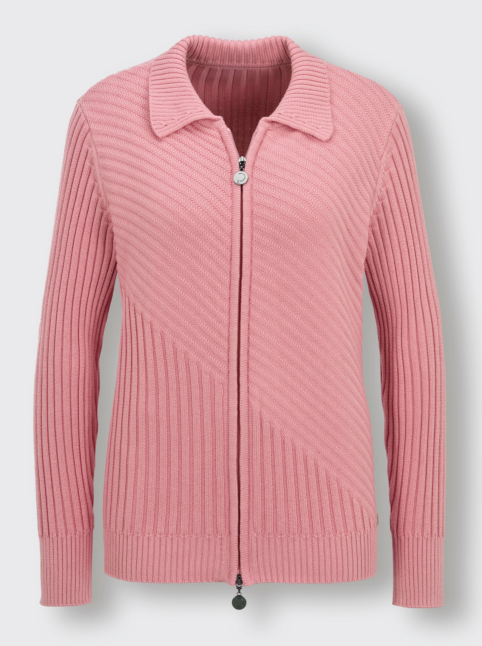 CREATION L PREMIUM Strickjacke mit diagonalem Strickmuster - rosenquarz