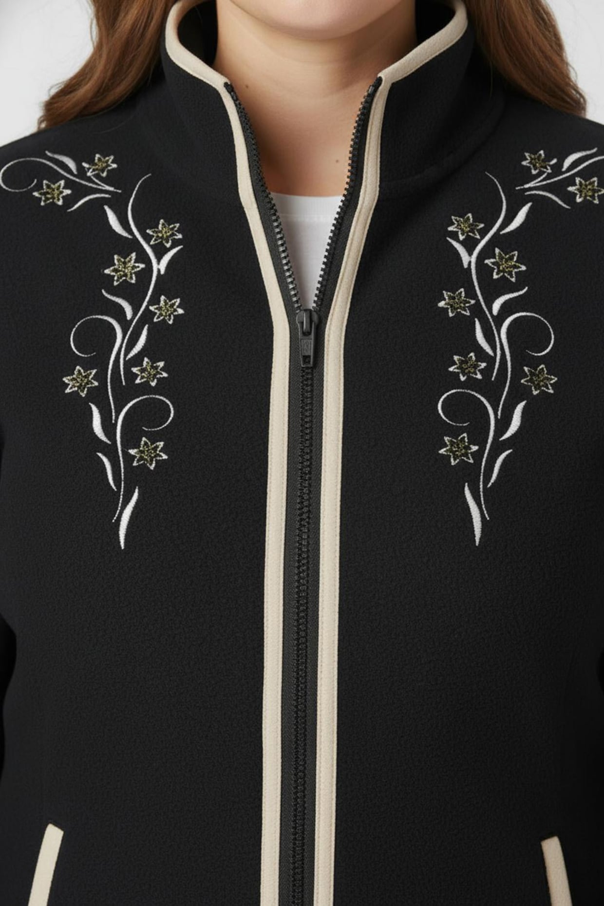 Fleecejacke mit Stickerei - schwarz-sesam