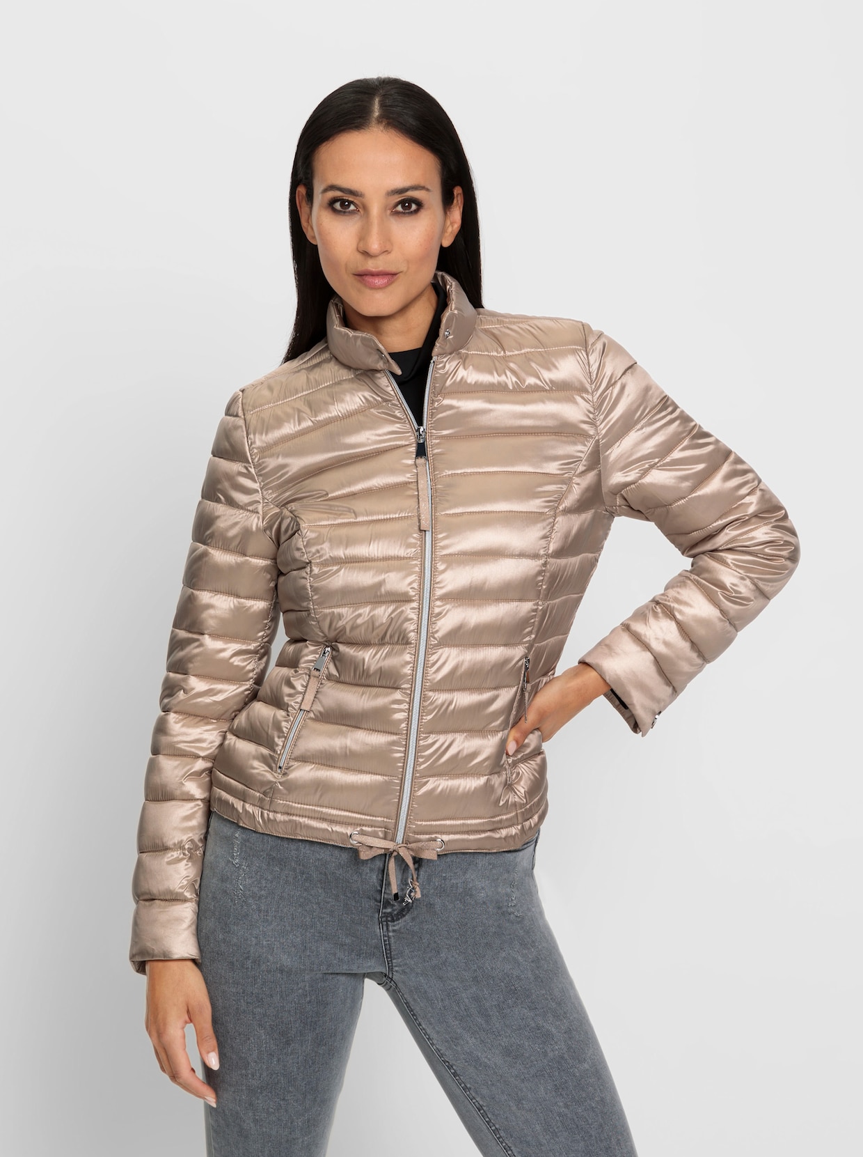 heine Outdoorjacke mit verstellbarem Bindeband am Saum - beige