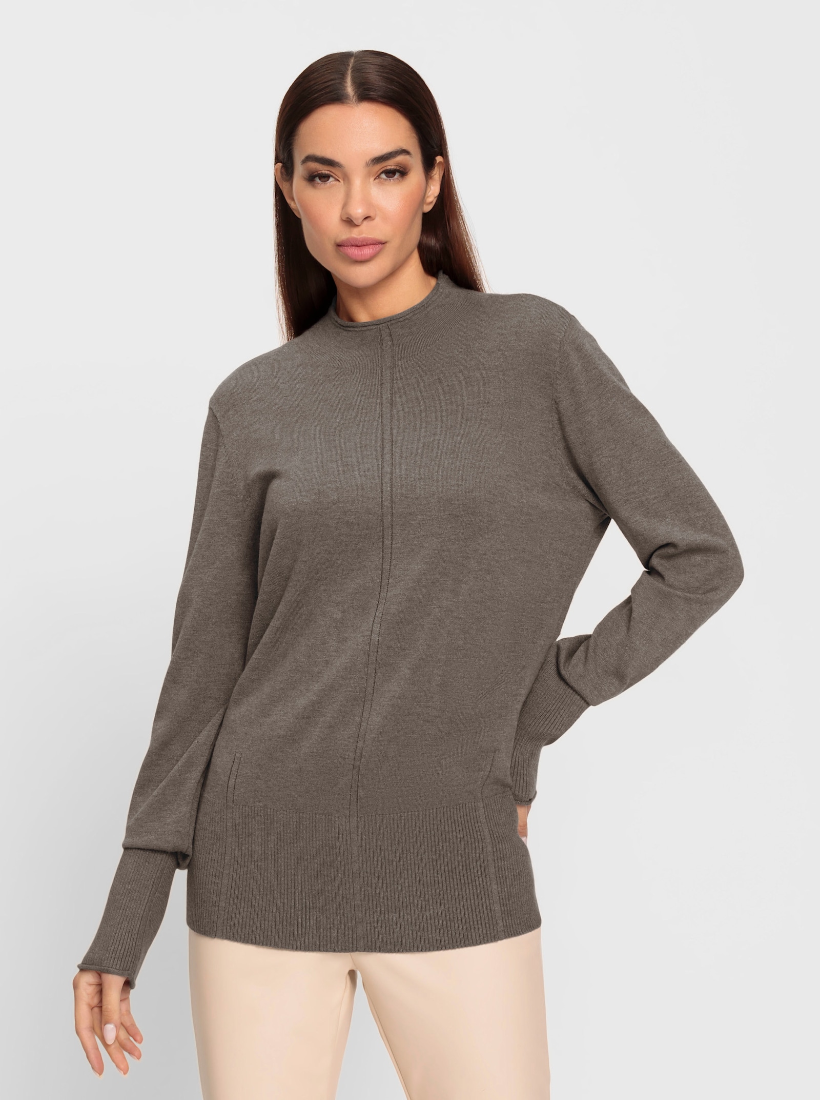 heine Strickpullover mit Stehkragen - taupe-meliert