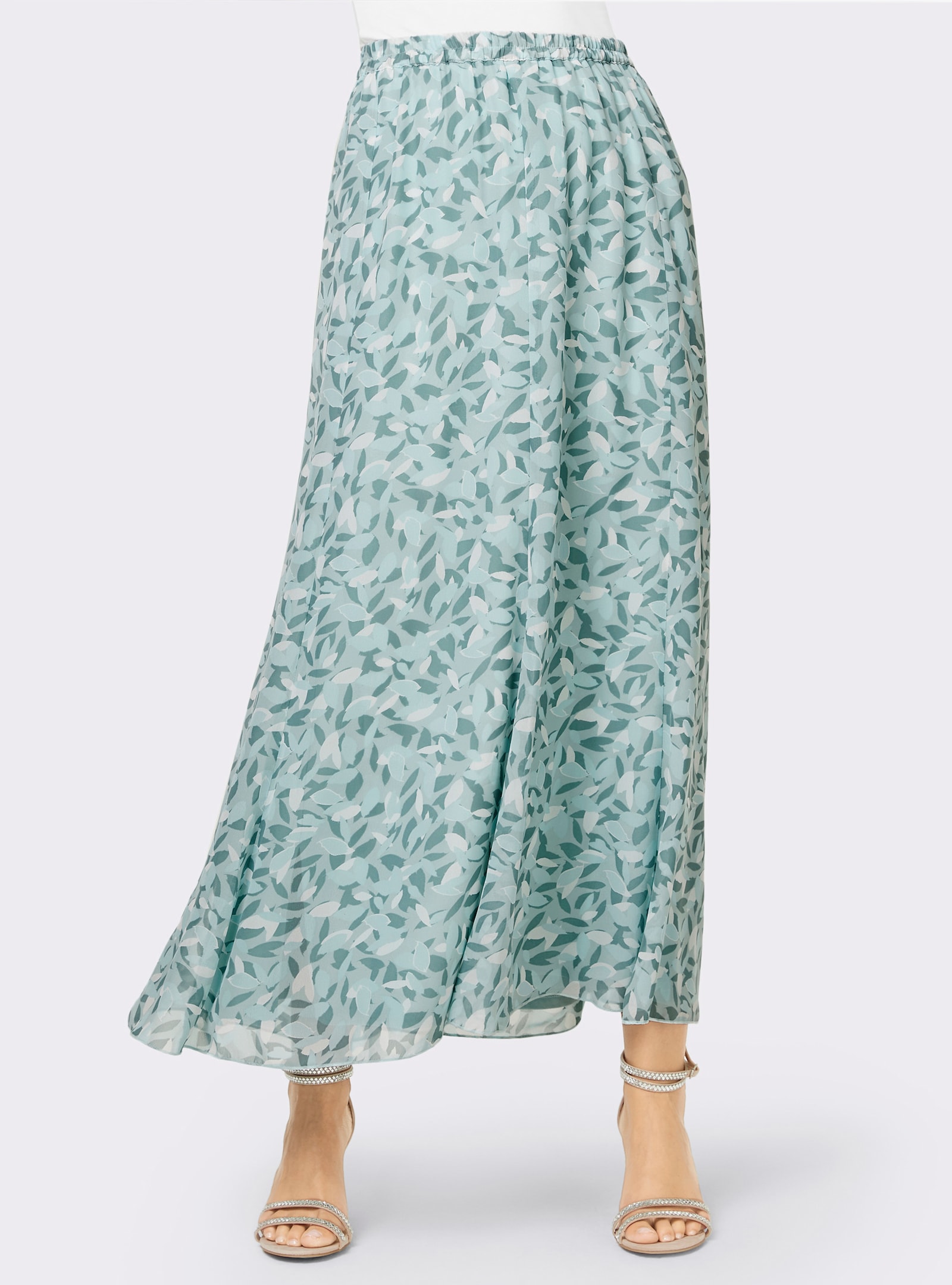 Rok in A-lijn met ondoorzichtige voering, bedrukt - kalkmint/ecru bedrukt