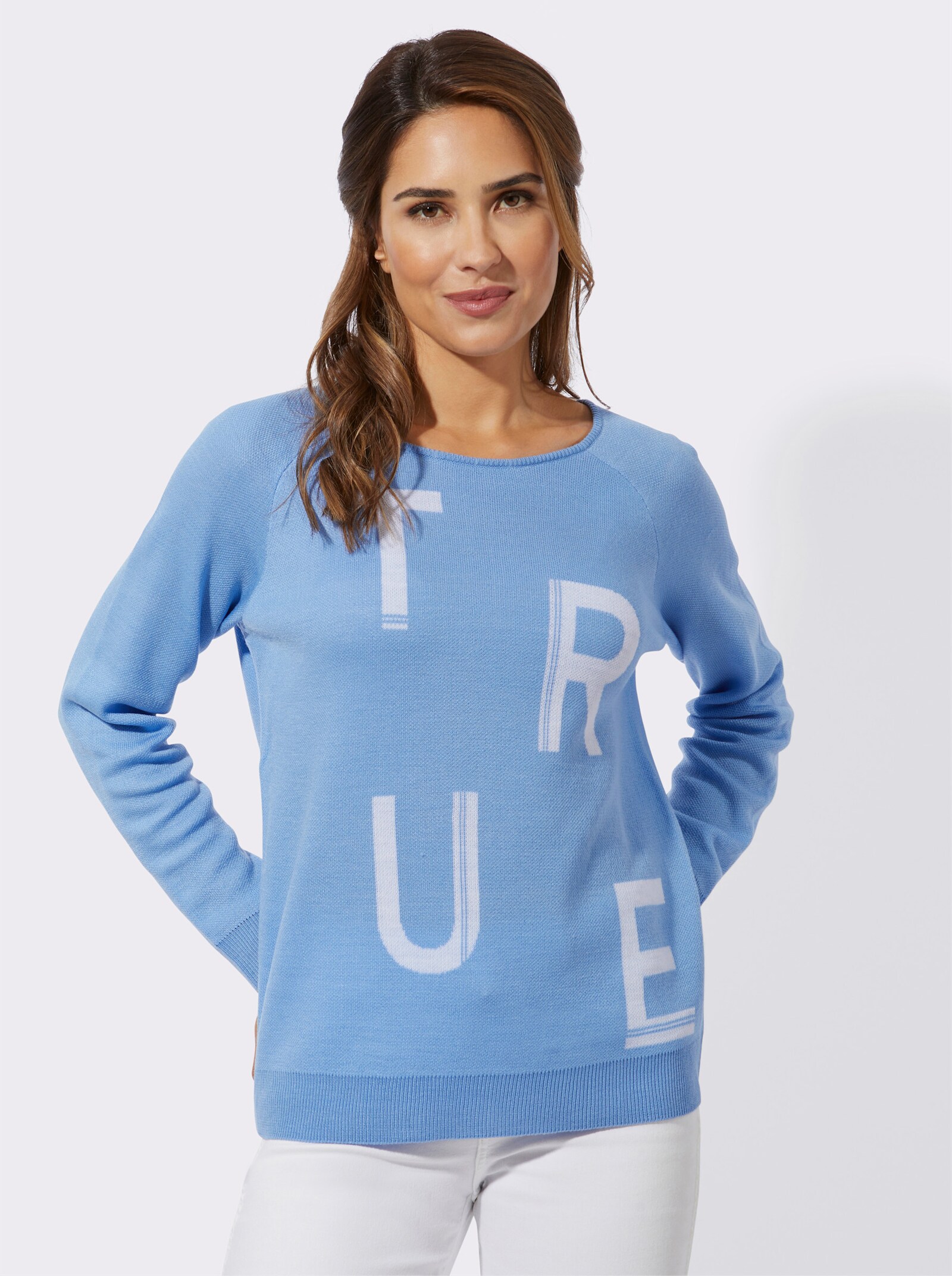 Pullover met lange mouwen en letterpatroon - hemelsblauw/wit gedessineerd