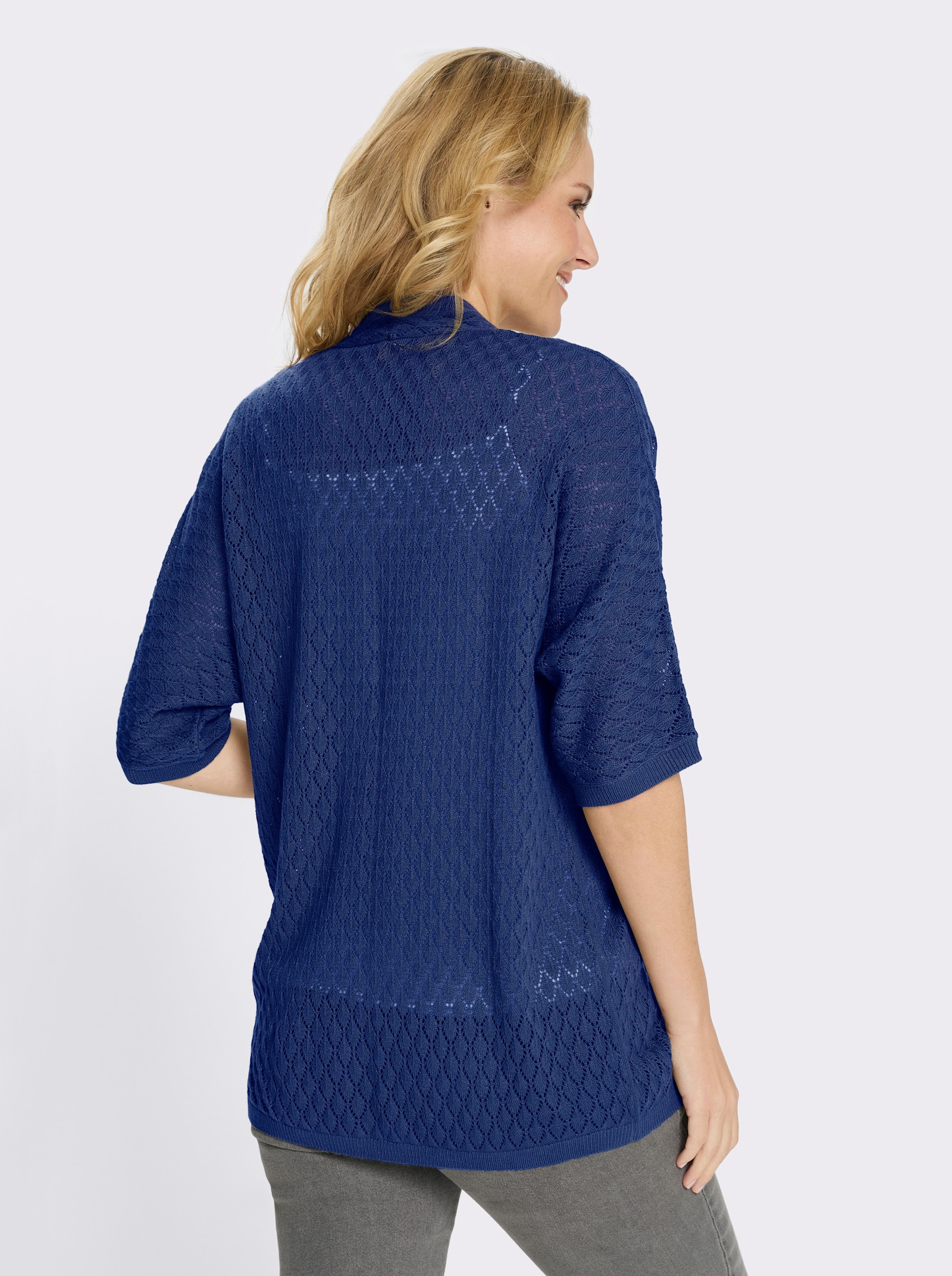 Longstrickjacke mit Ajour-Muster - royalblau