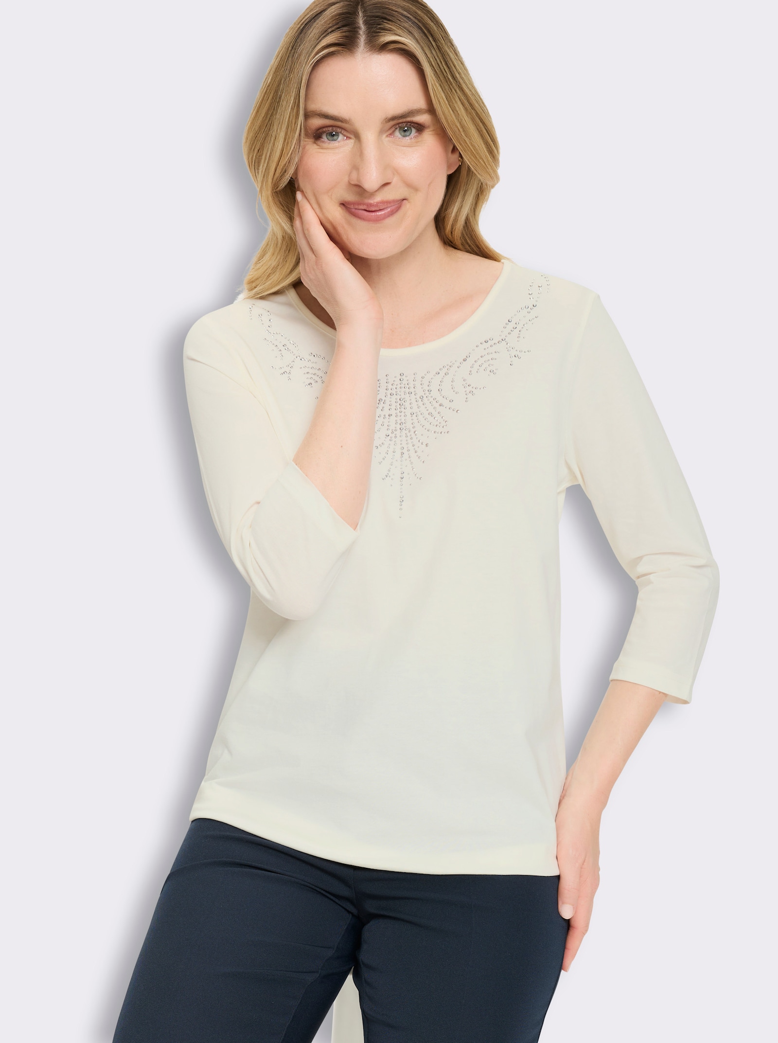 3/4-Arm-Shirt mit Glitzersteinchen - champagner