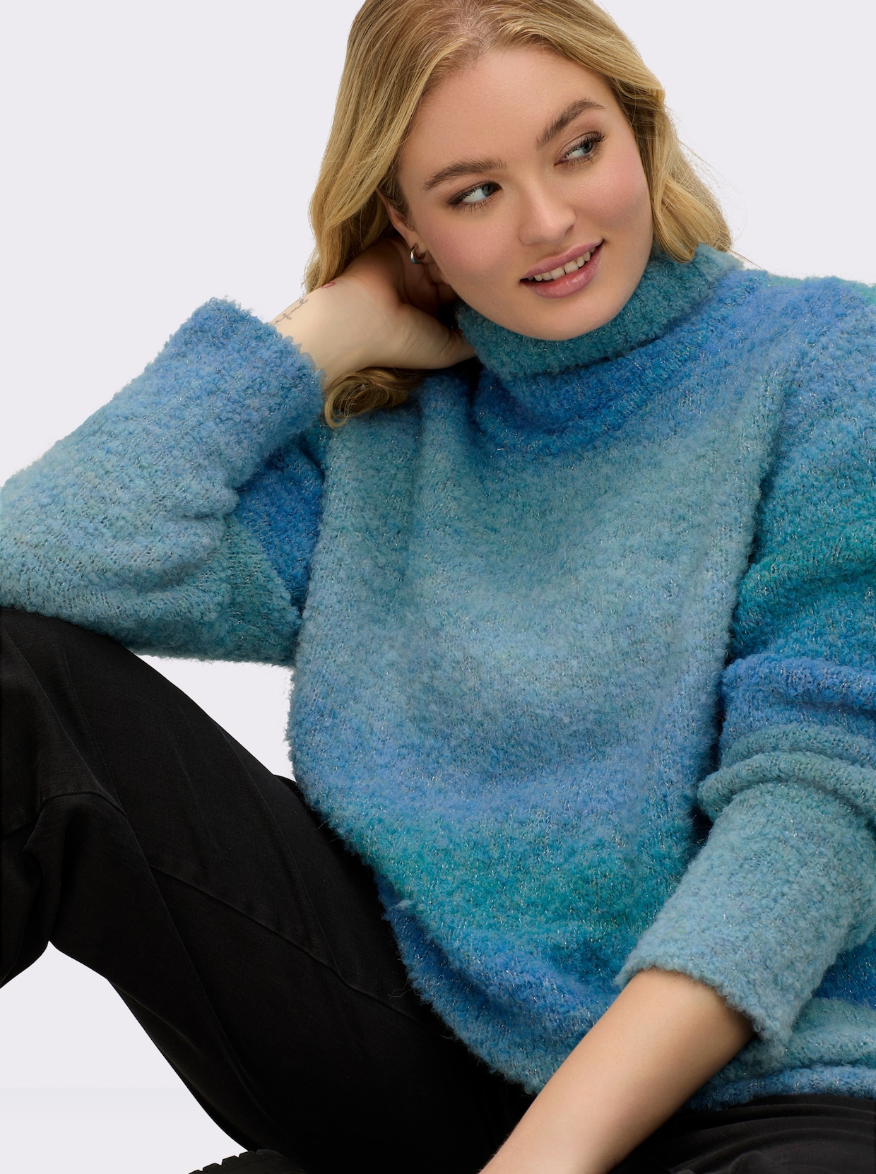 sheego Pullover - topas-jeansblau-gestreift